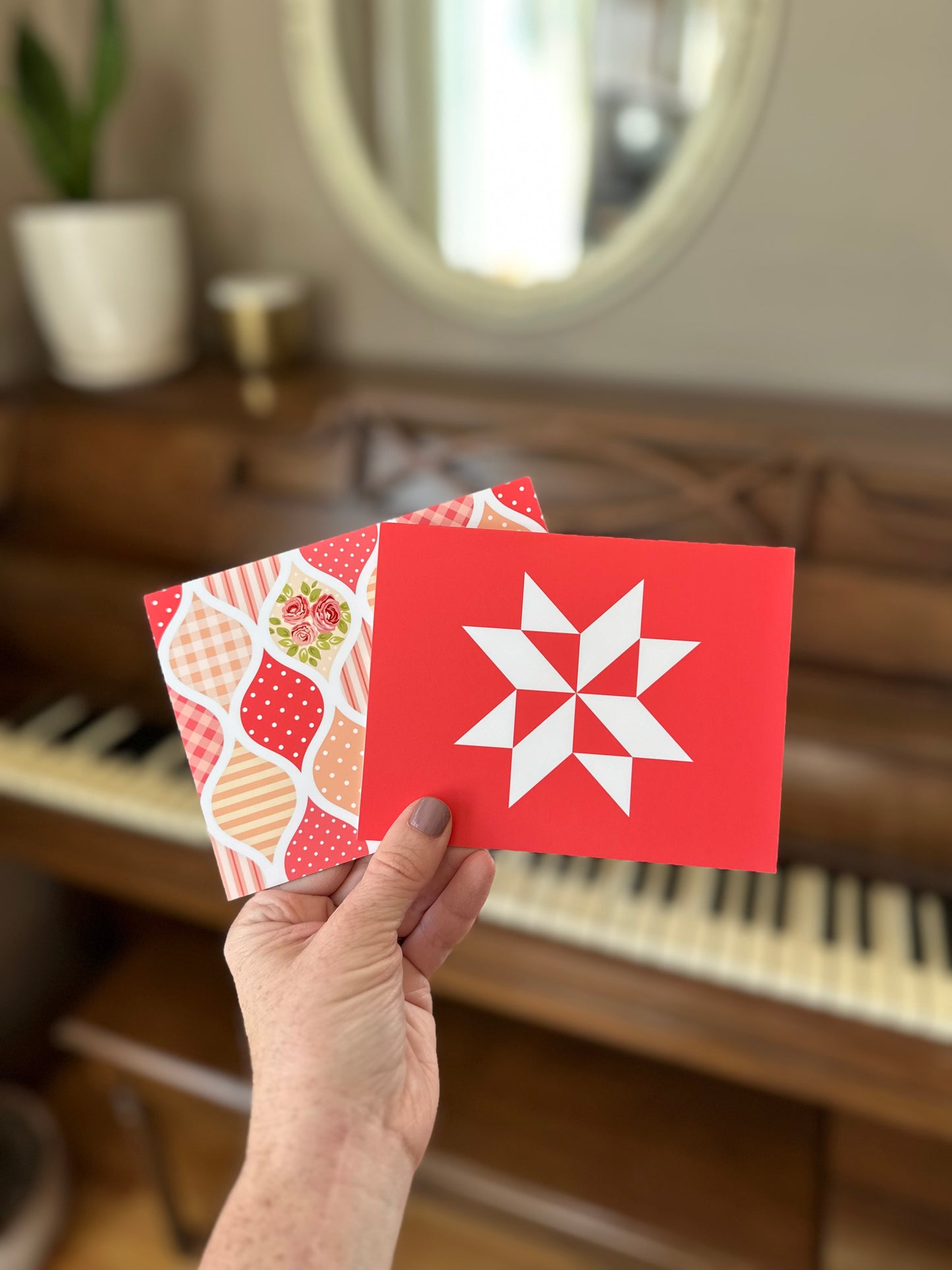 Red and Coral Quilt Assorted Blank Note Cards Gift Set