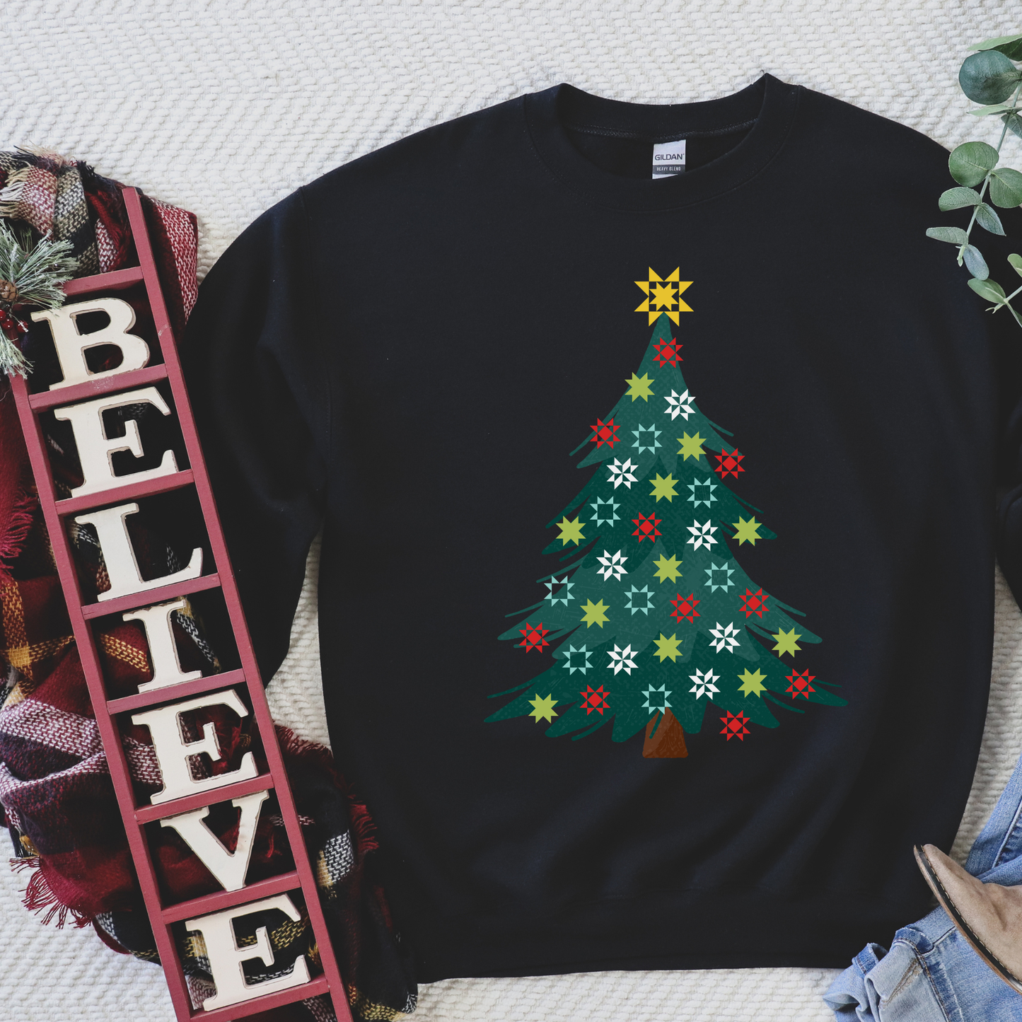 Quilter Christmas Tree Gildan Crewneck Sweatshirt - Free shipping!