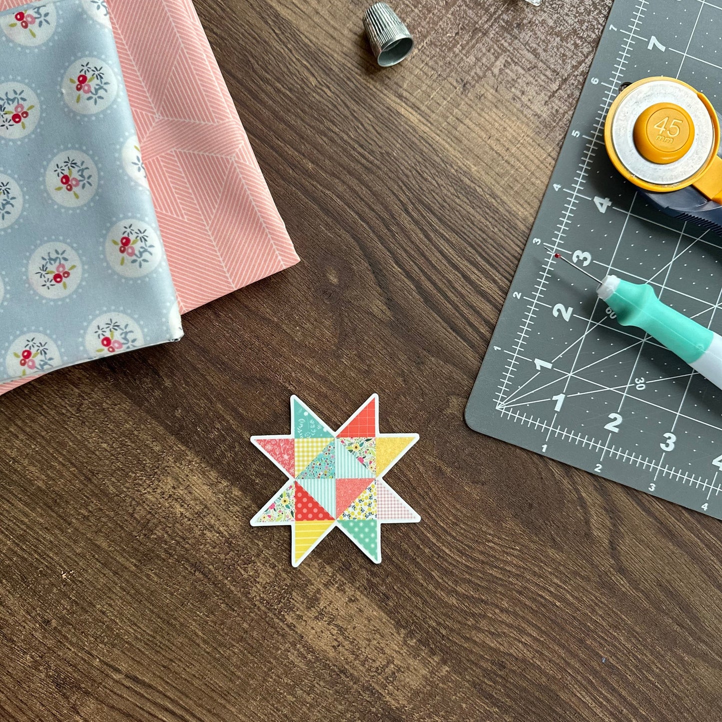 Pretty Patchwork Quilt Star Sticker