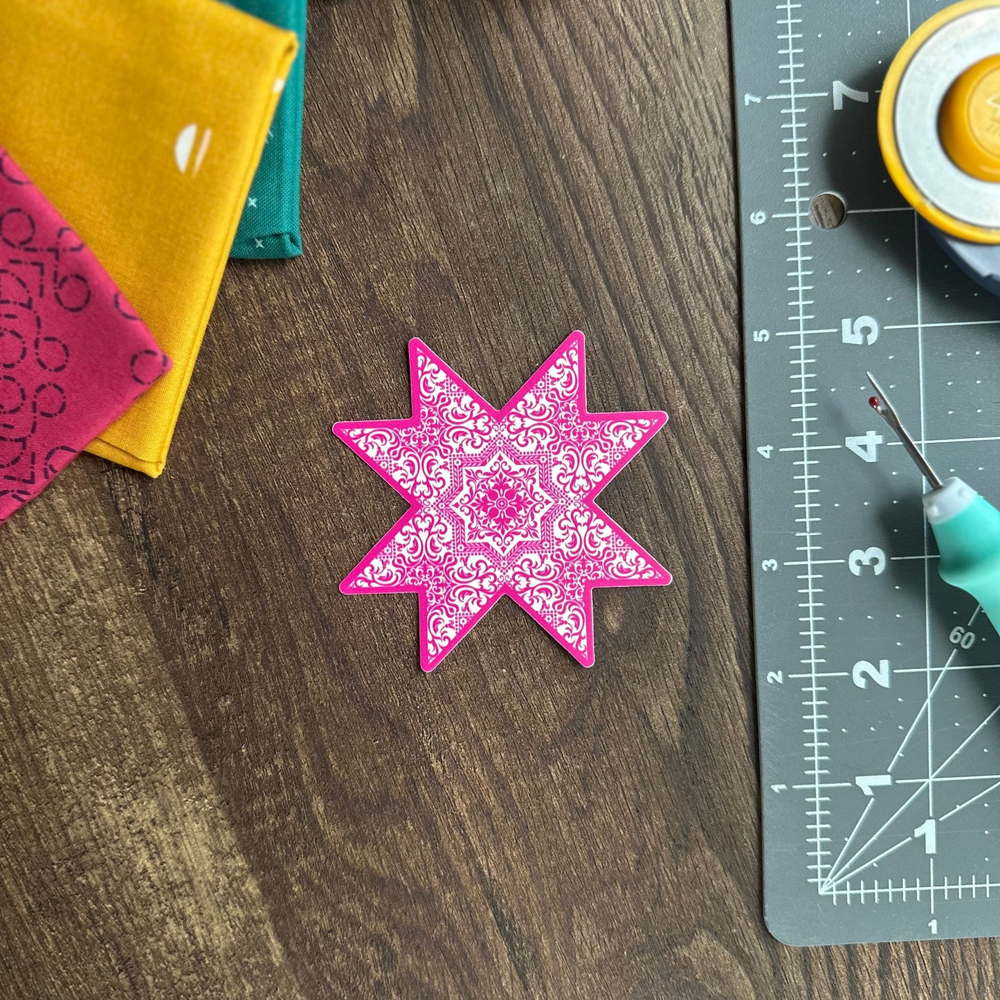 Modern Vintage Pink Quilt Star Sticker