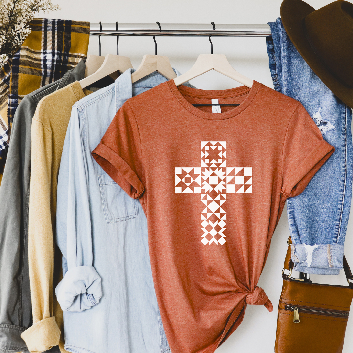 Bella + Canvas Quilt Block Cross Quilter T-Shirt