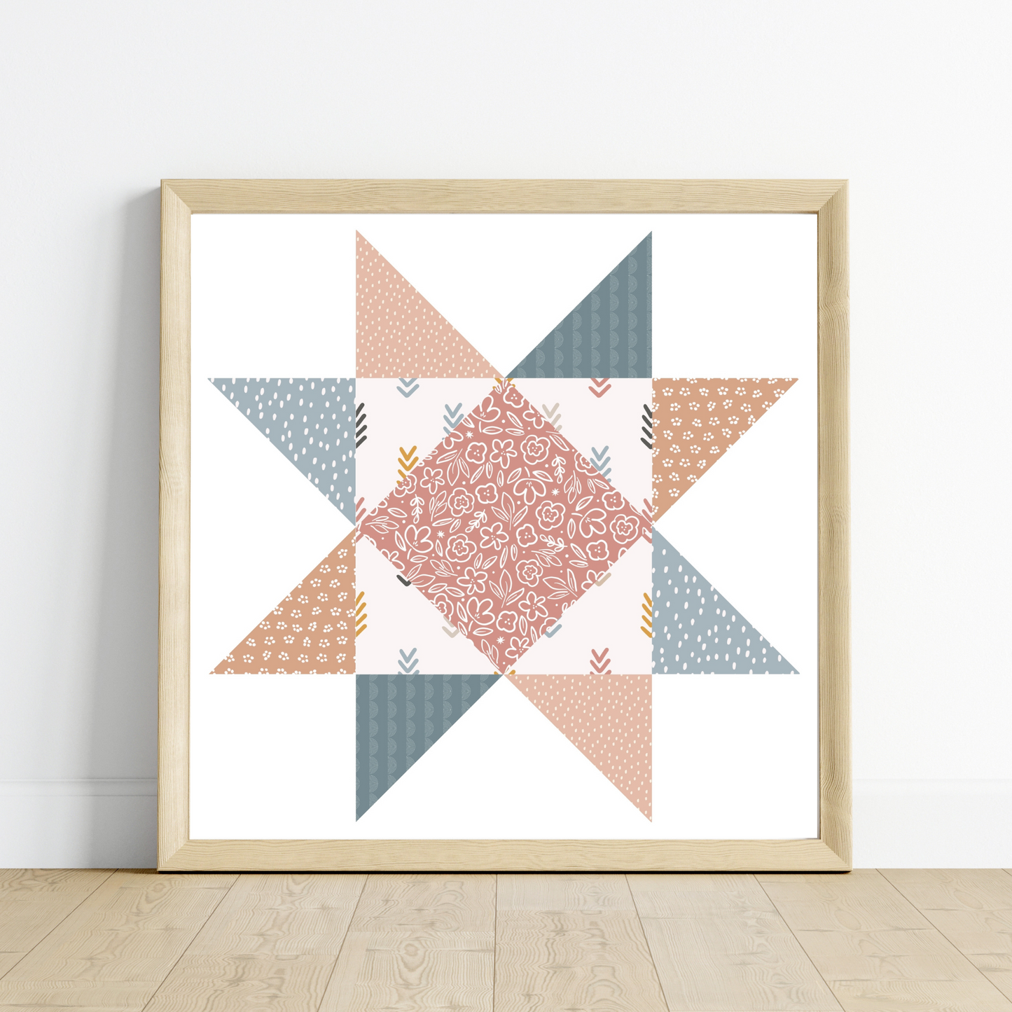 Boho Natural Patchwork Quilt Star Wall Art Print
