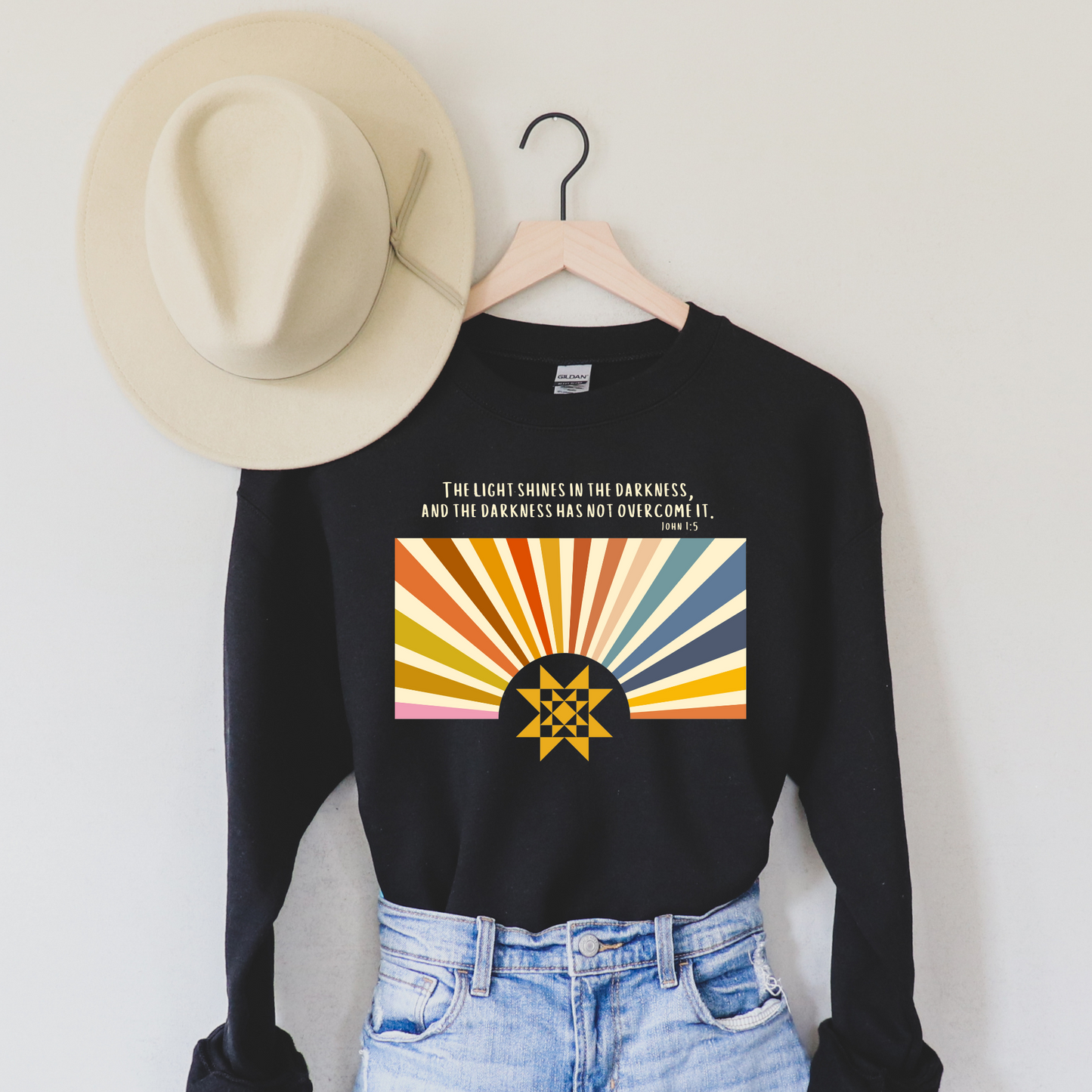 Light in the Darkness Bible Verse Quilt Block Premium Cotton Heritage Sweatshirt - Choose Your Color