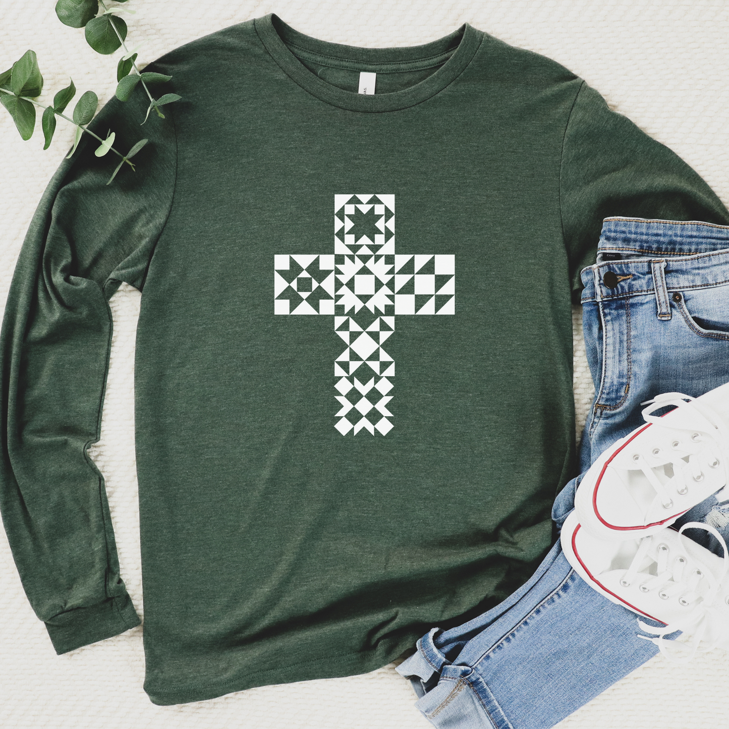 Bella + Canvas Quilt Block Cross Long Sleeve T-Shirt
