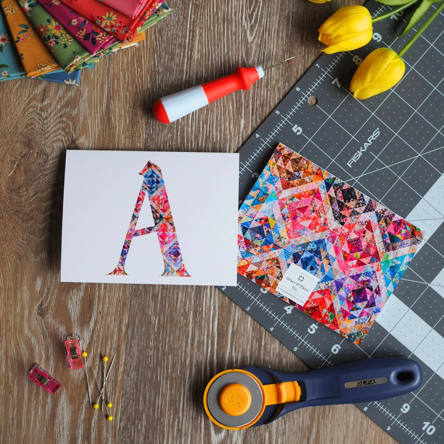 Personalized Monogram Quilter Gift Set of 6 Blank Cards - Choose Your Letter