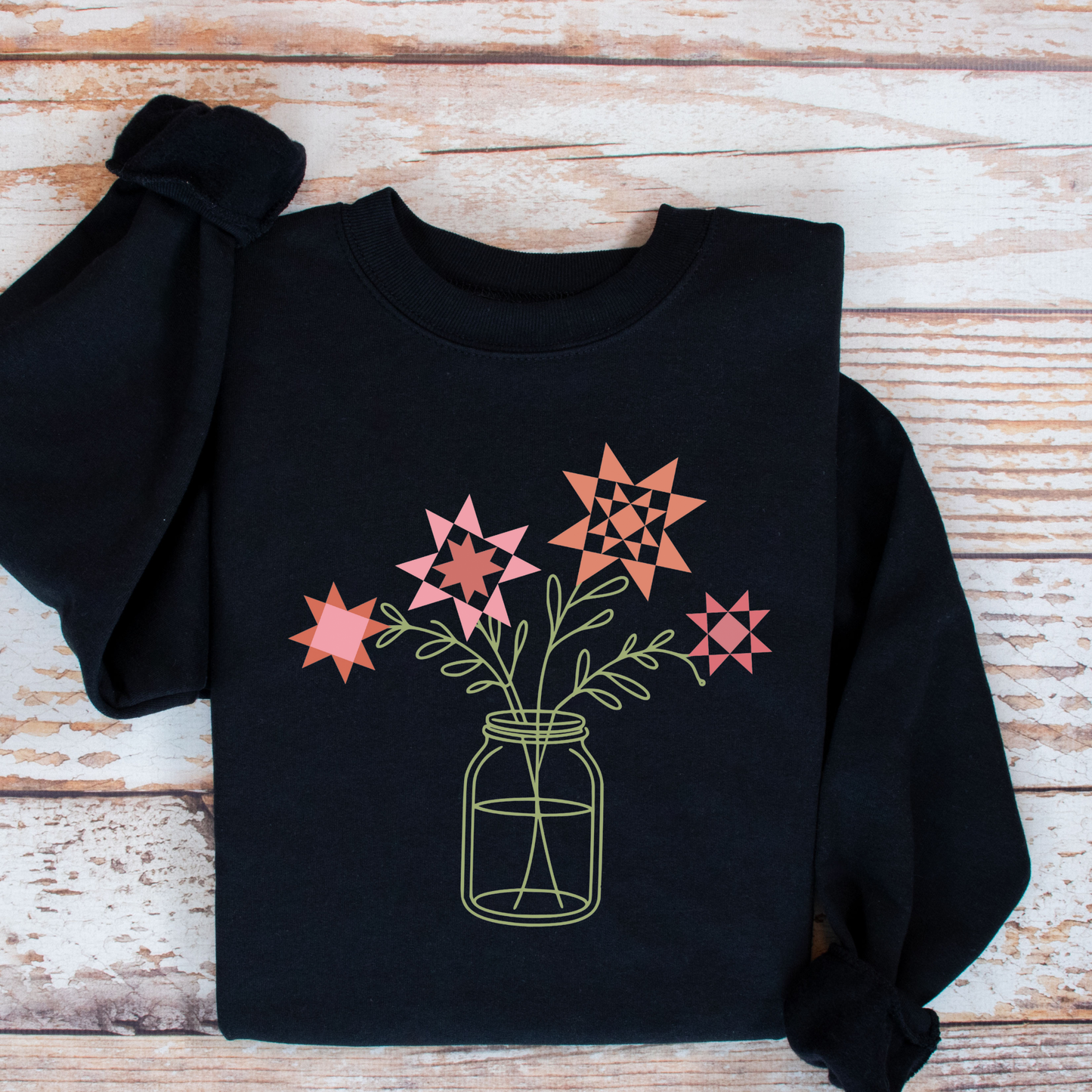 Mason Jar Quilt Flowers Gildan Crewneck Sweatshirt - Free shipping!