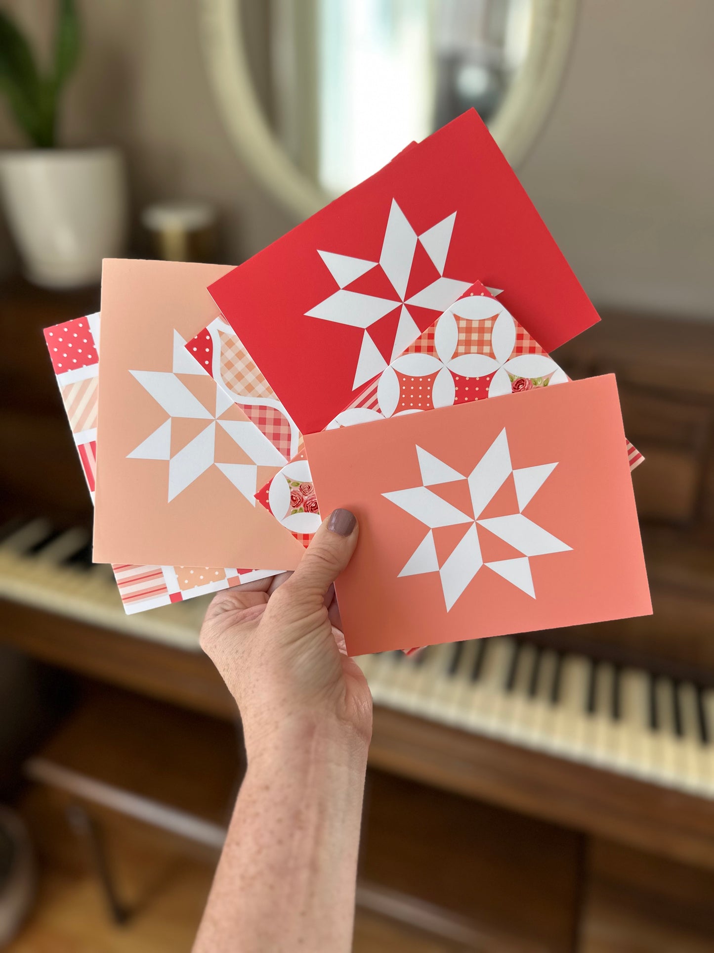 Red and Coral Quilt Assorted Blank Note Cards Gift Set