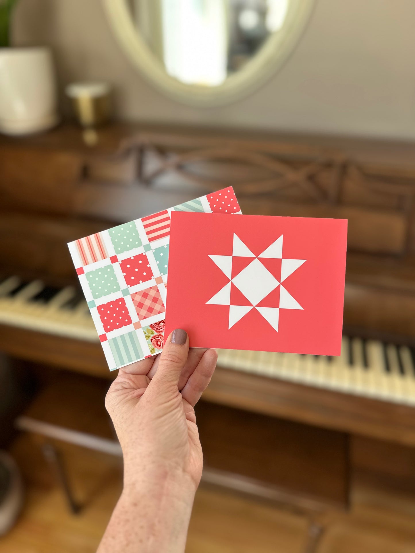Red and Teal Quilt Assorted Blank Note Cards Gift Set