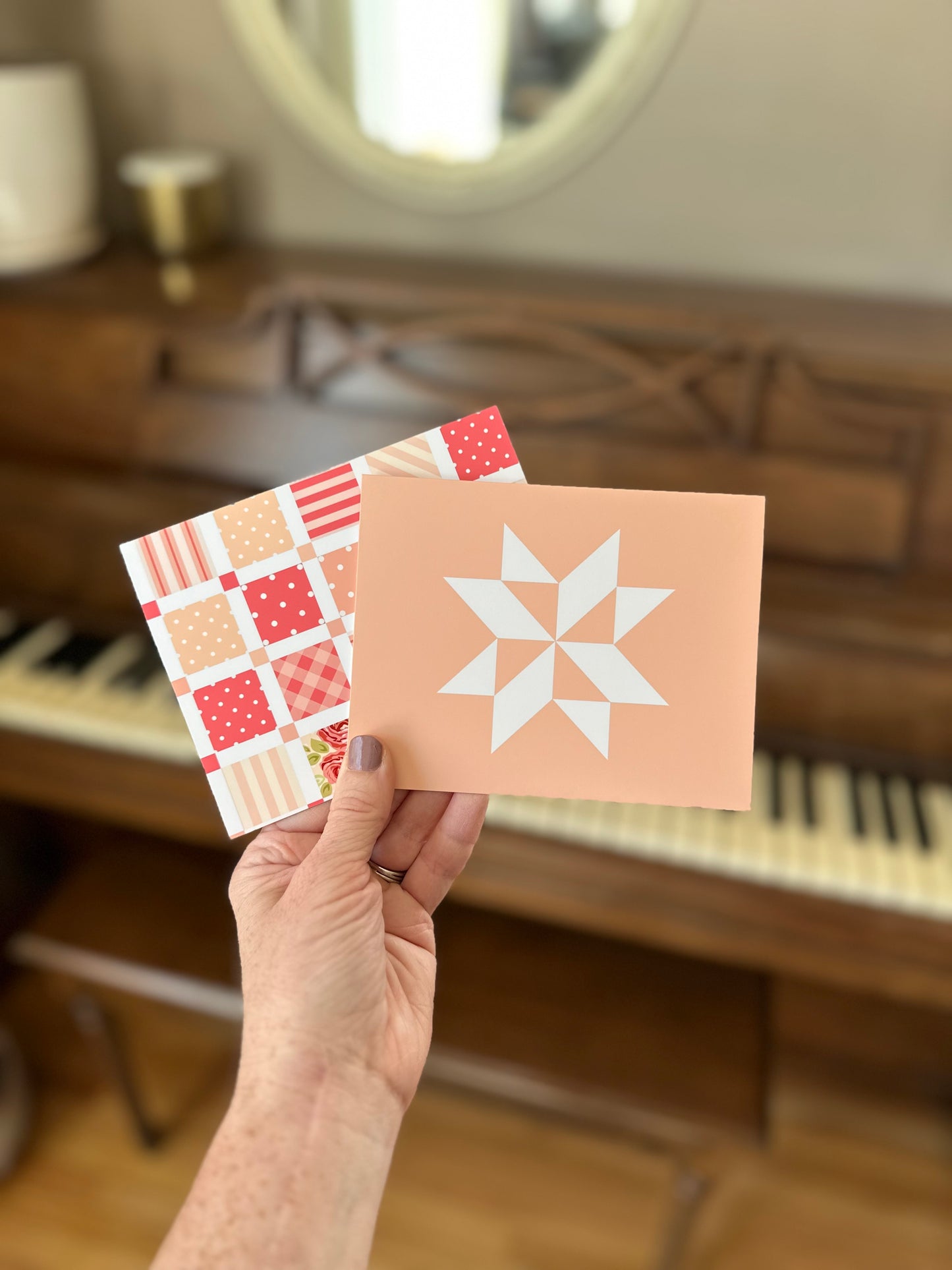 Red and Coral Quilt Assorted Blank Note Cards Gift Set