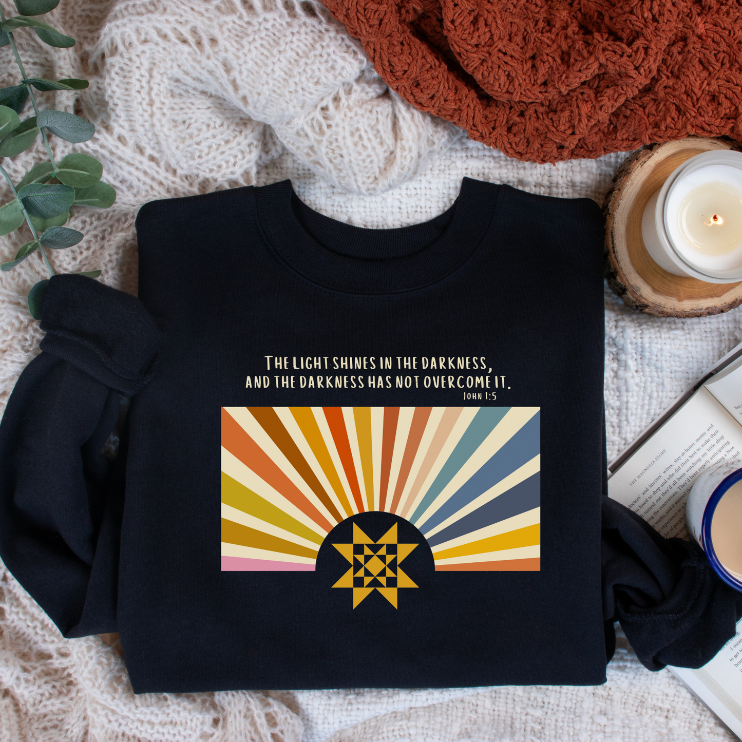 Light in the Darkness Bible Verse Quilt Block Premium Cotton Heritage Sweatshirt - Choose Your Color