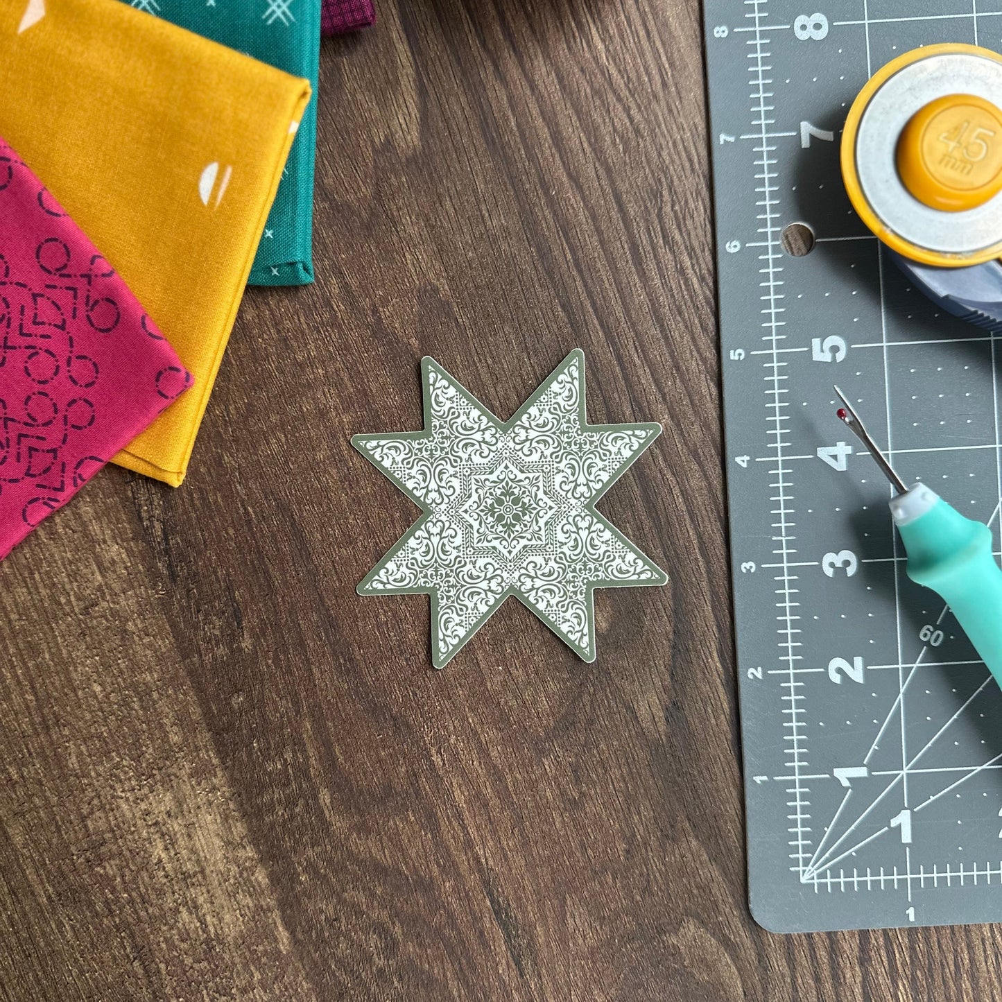 Modern Vintage Olive Quilt Star Sticker