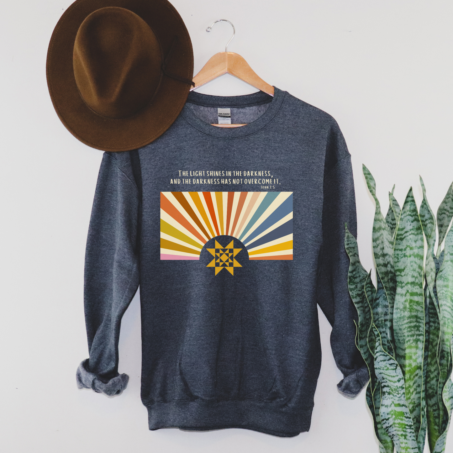 Light in the Darkness Bible Verse Quilt Block Premium Cotton Heritage Sweatshirt - Choose Your Color