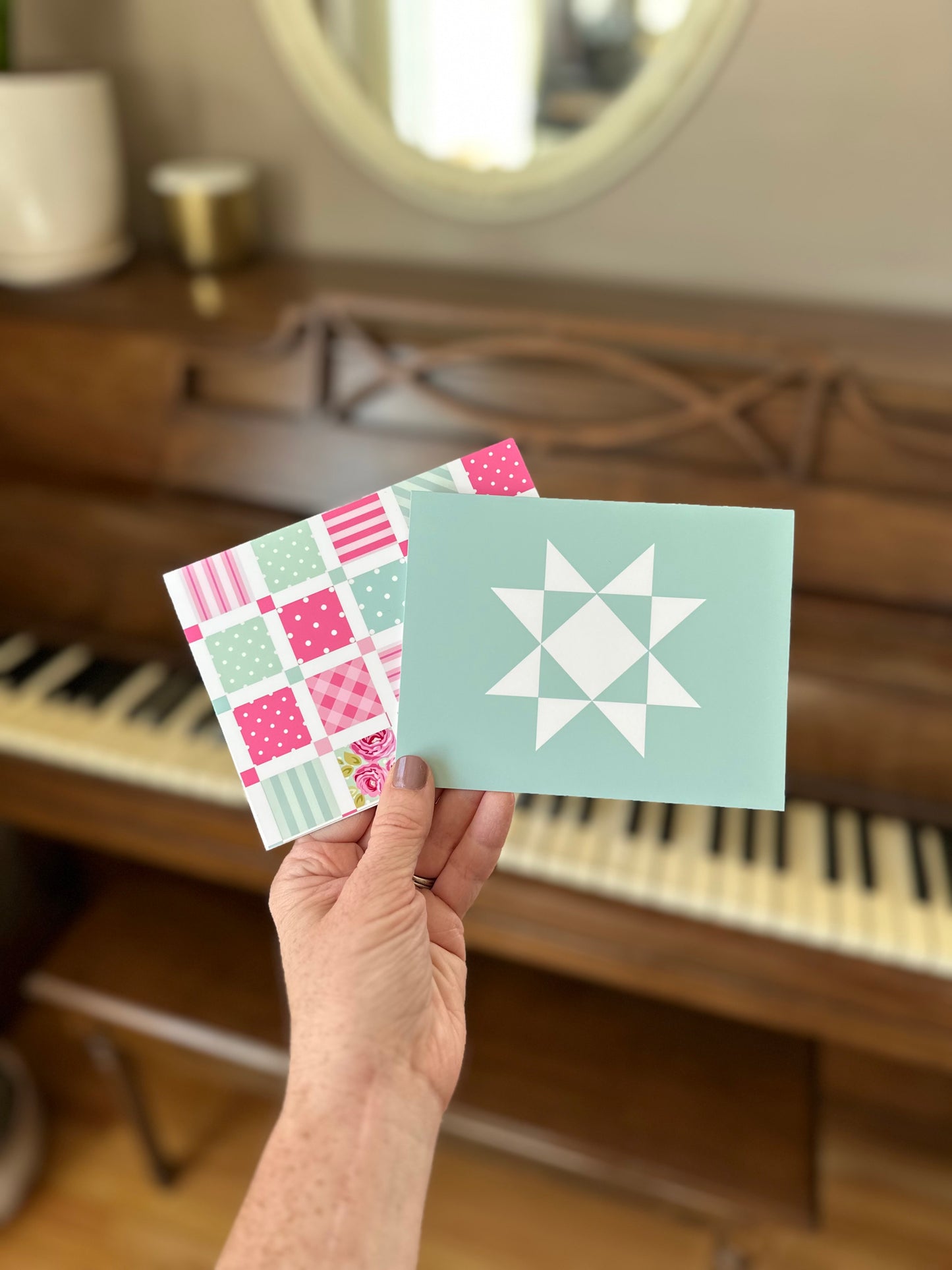 Pink and Teal Quilt Assorted Blank Note Cards Gift Set