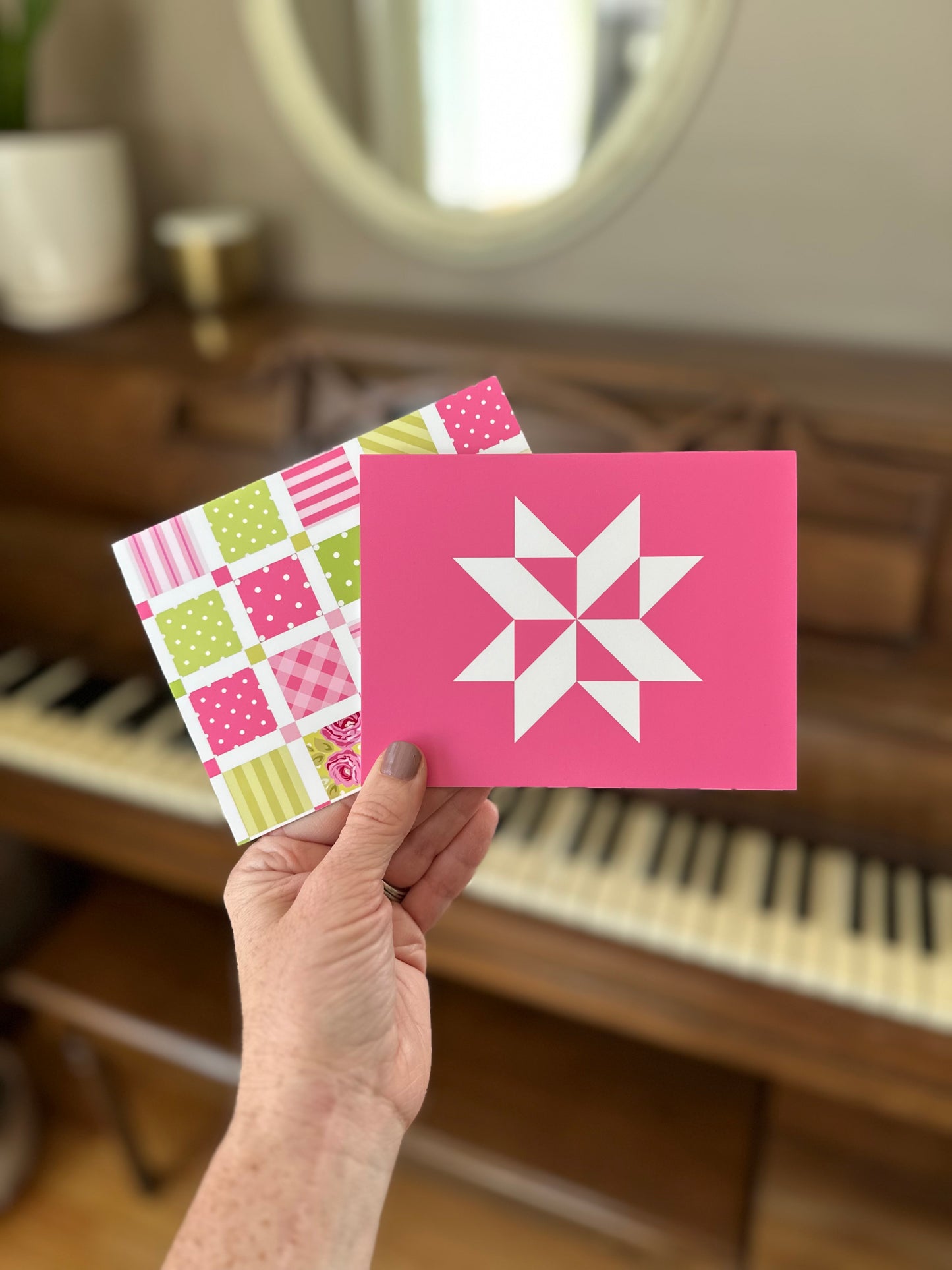 Pink and Green Quilt Assorted Blank Note Cards Gift Set