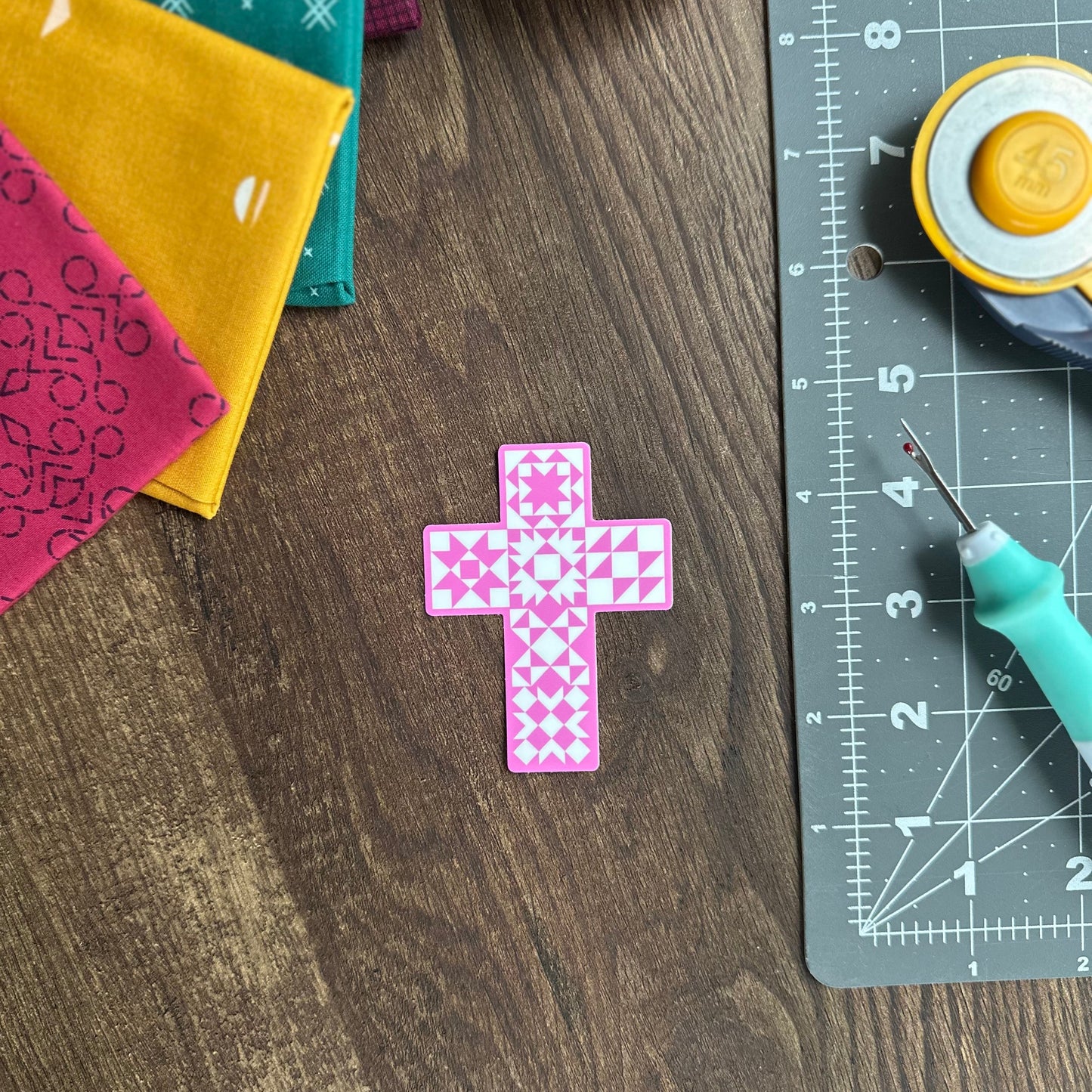Quilt Cross Pink Sticker