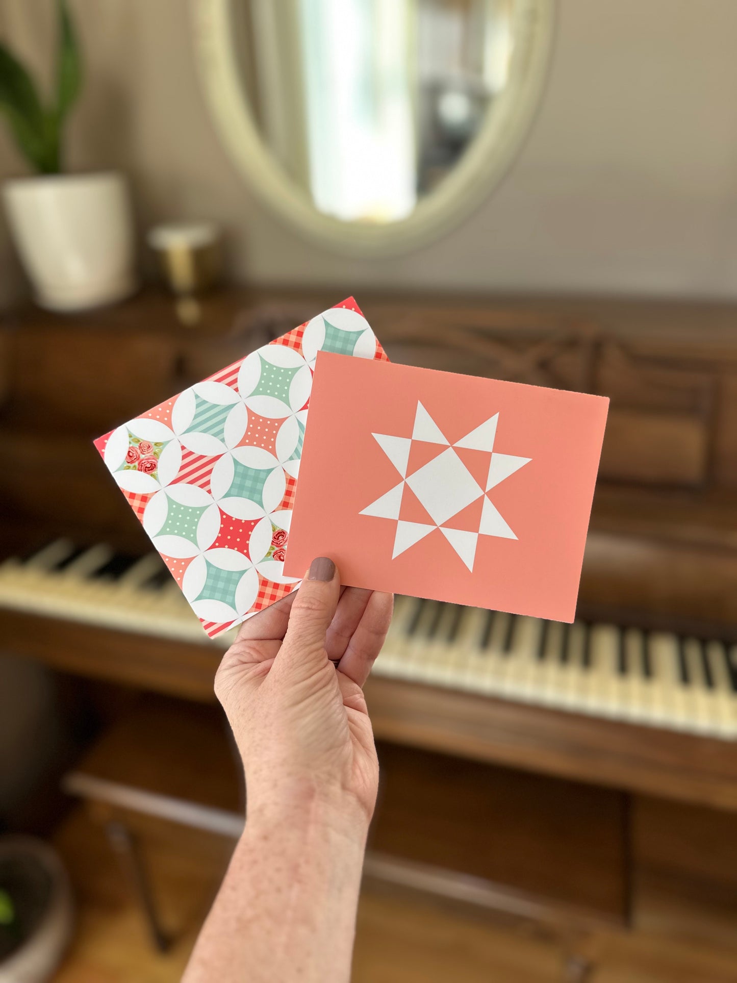 Red and Teal Quilt Assorted Blank Note Cards Gift Set