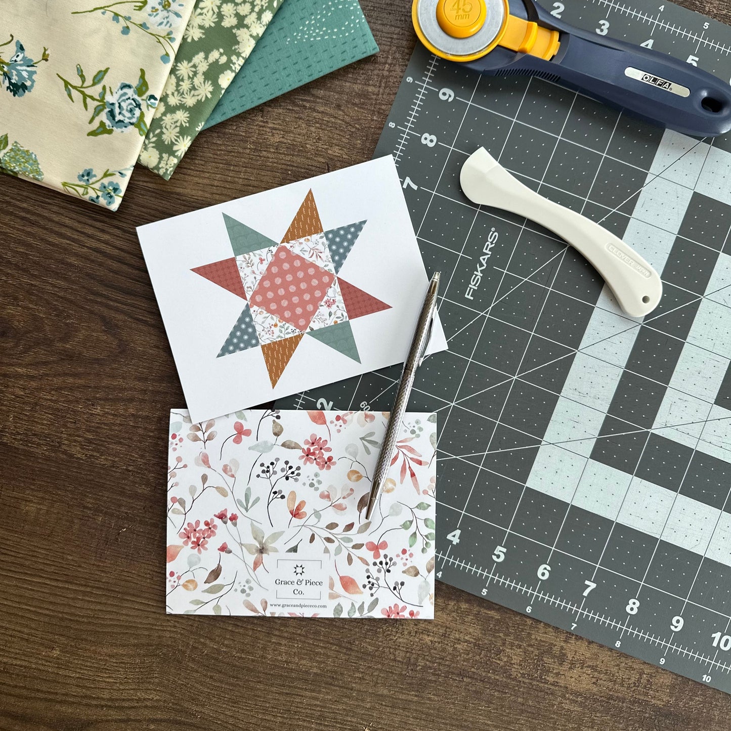 Floral Friendship Quilt Star Boxed Set of 6 Note Cards