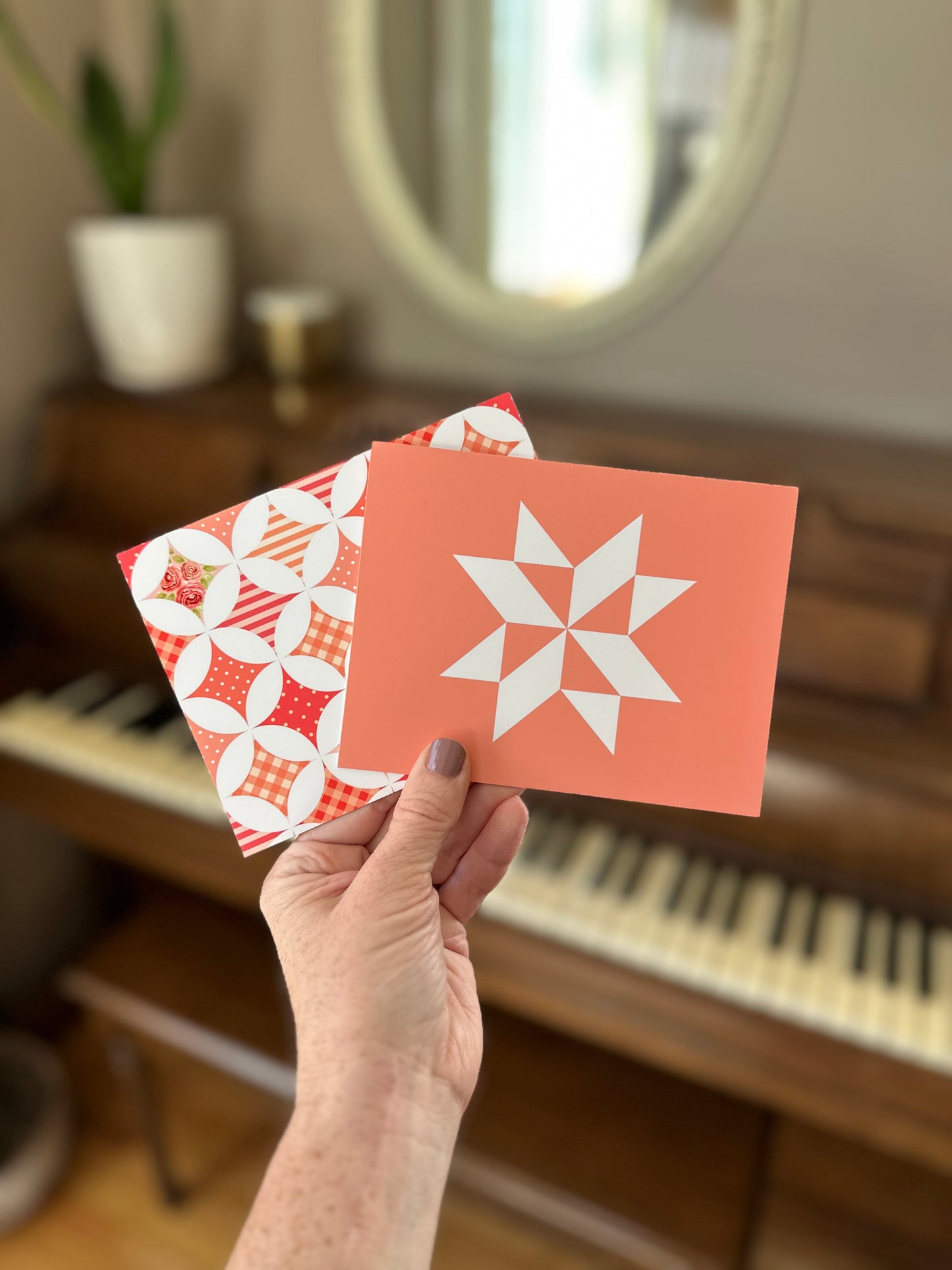 Red and Coral Quilt Assorted Blank Note Cards Gift Set