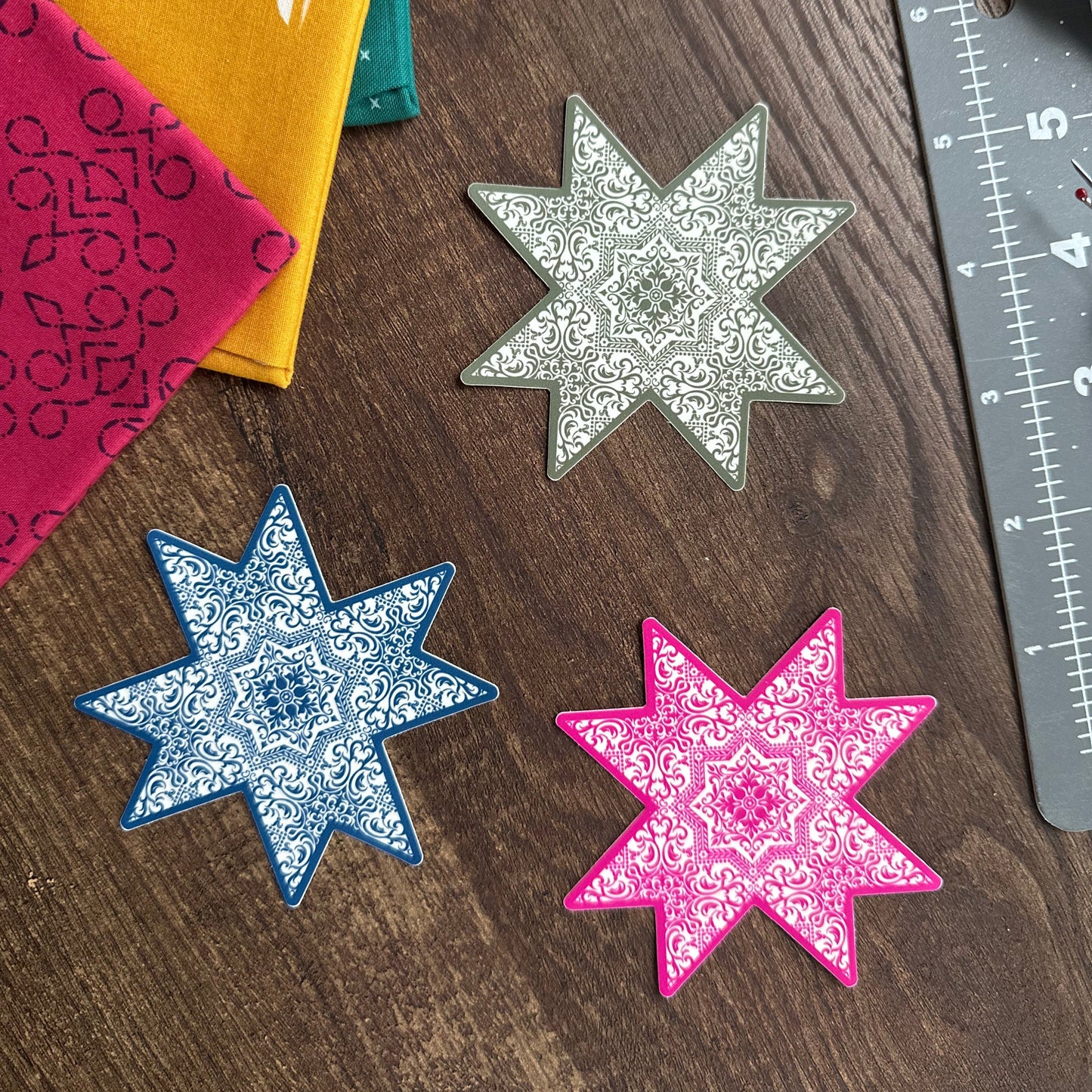 Modern Vintage Turquoise Quilt Star Sticker