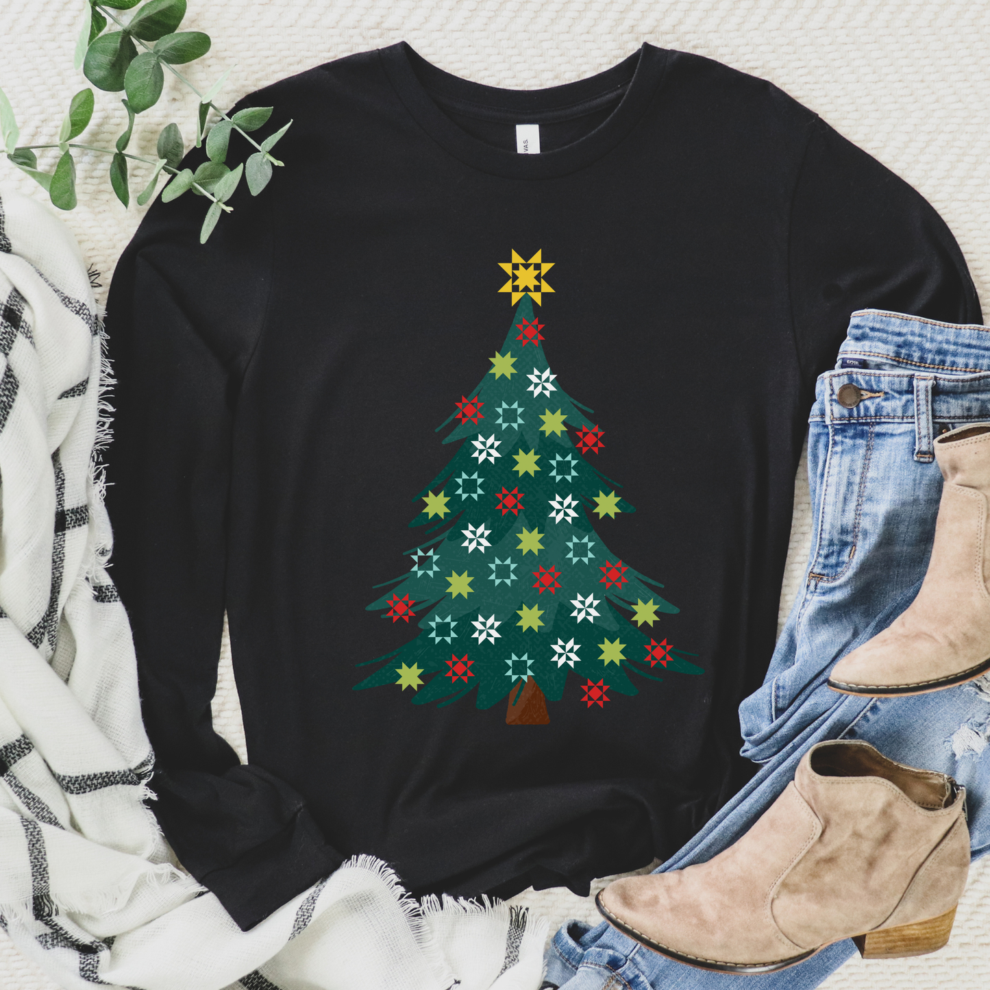 Quilter Christmas Tree Bella+Canvas Long Sleeve Shirt - Free shipping!