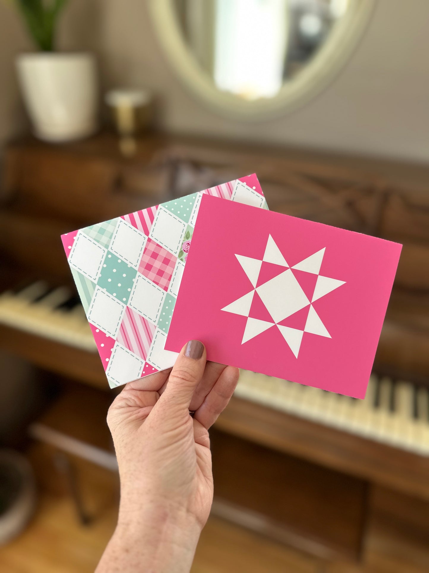 Pink and Teal Quilt Assorted Blank Note Cards Gift Set