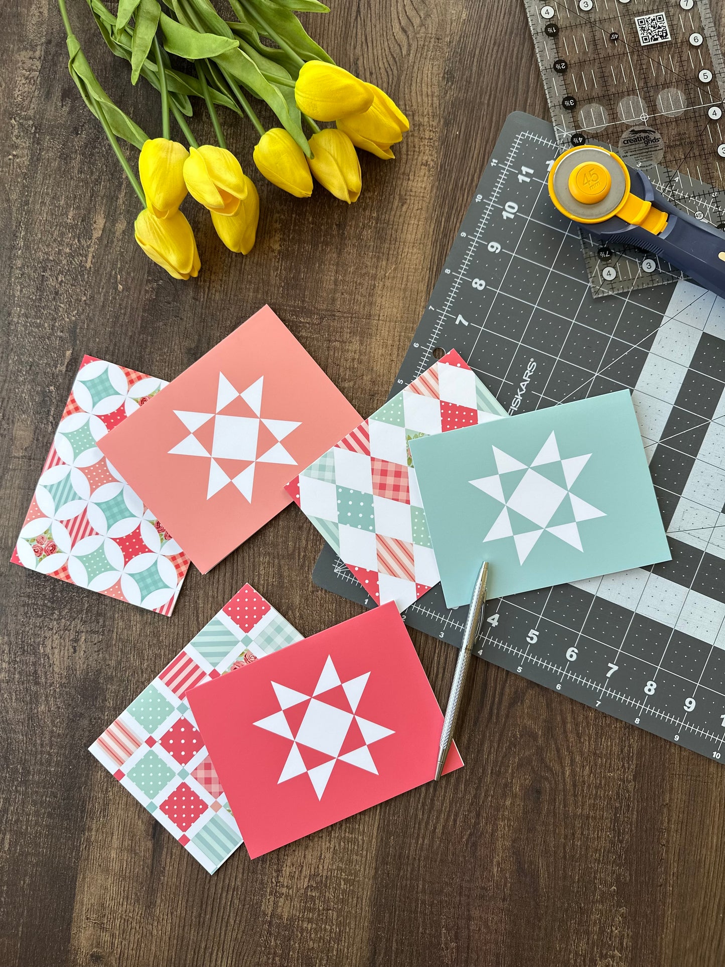 Red and Teal Quilt Assorted Blank Note Cards Gift Set