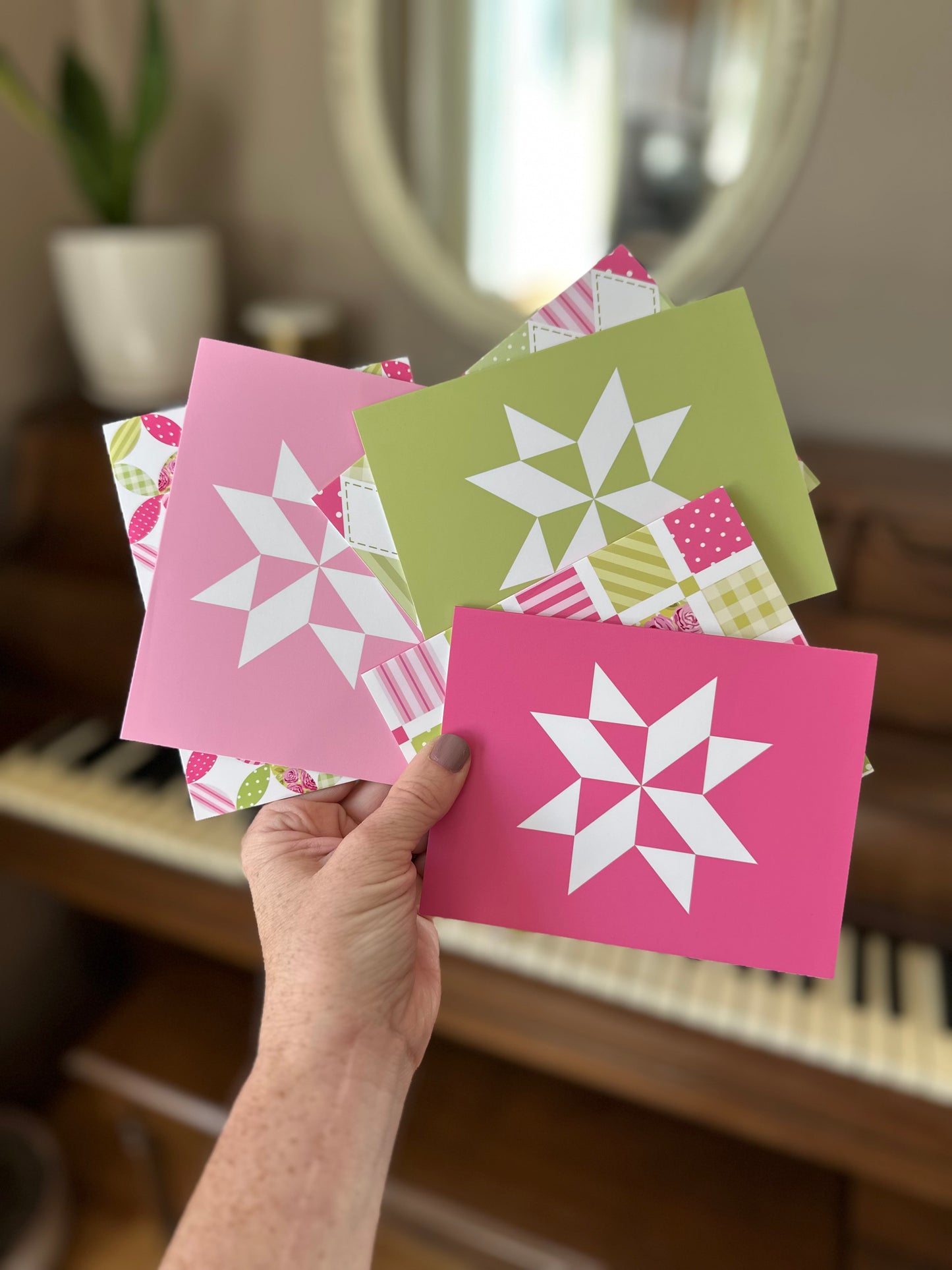 Pink and Green Quilt Assorted Blank Note Cards Gift Set