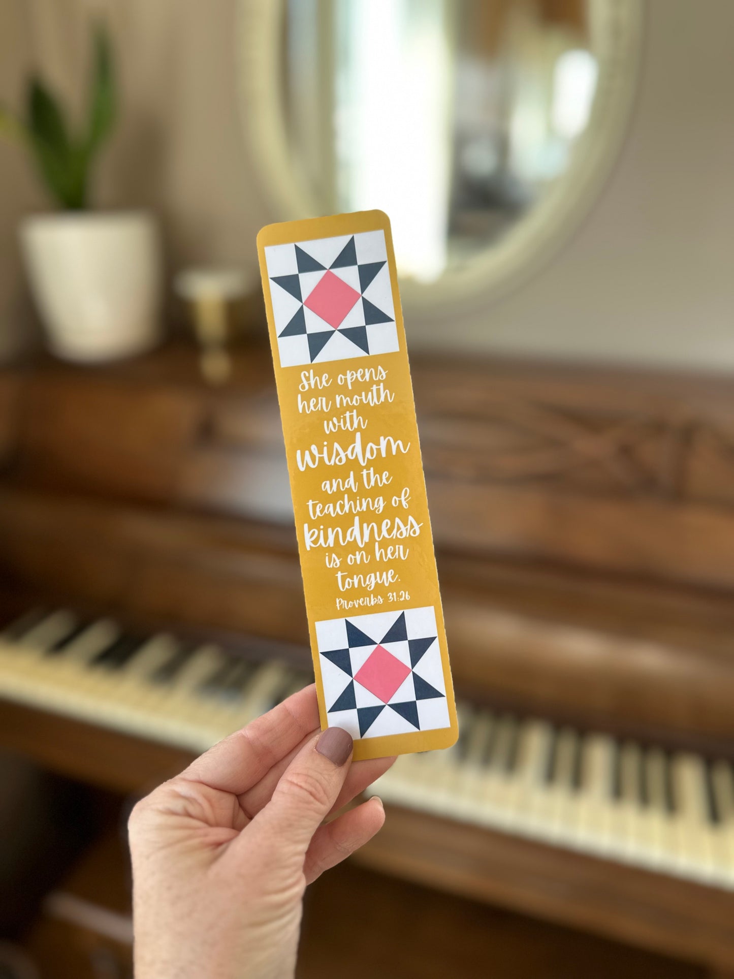 Golden Floral Bible Verse Quilt Laminated Bookmark