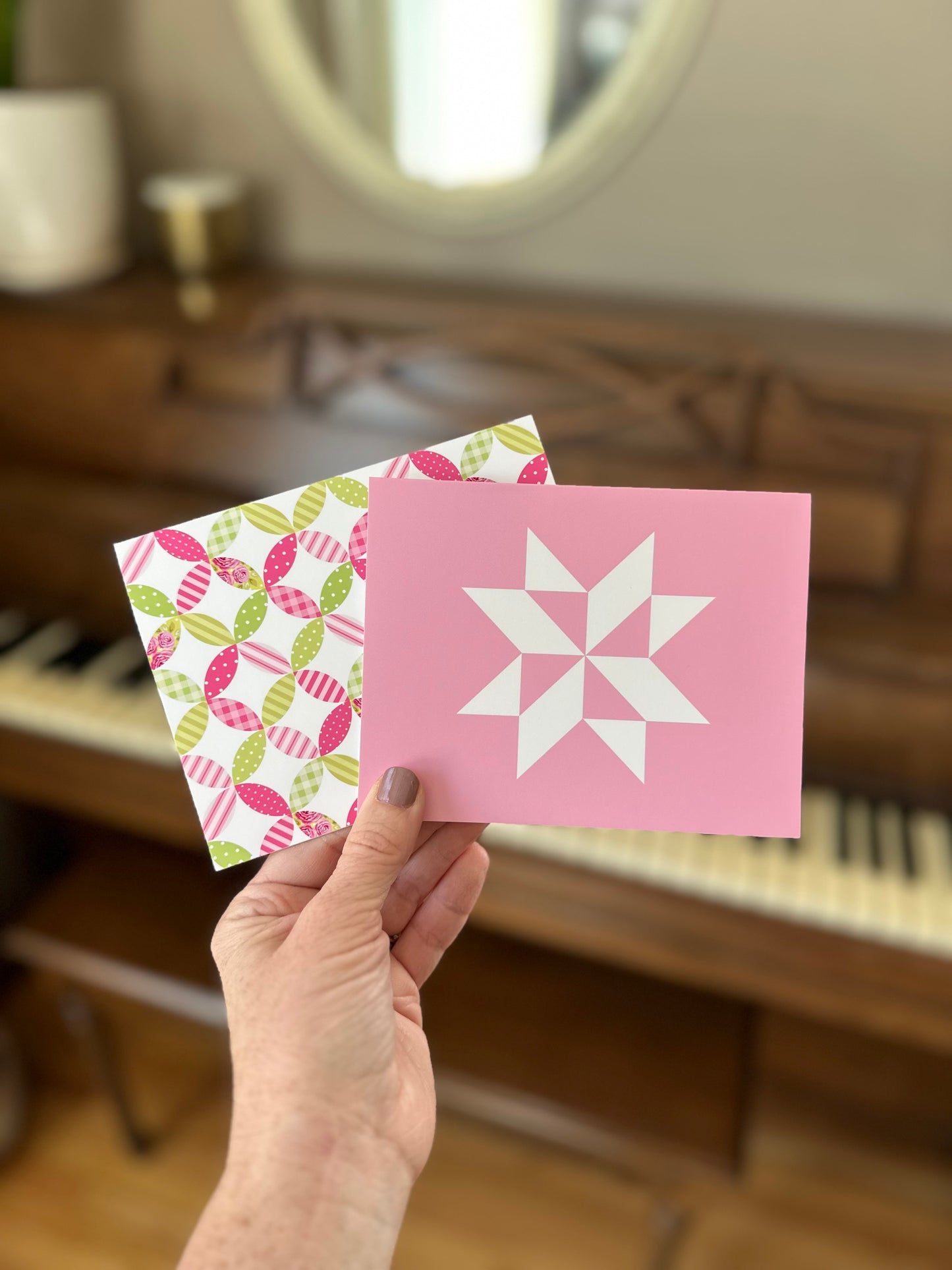 Pink and Green Quilt Assorted Blank Note Cards Gift Set