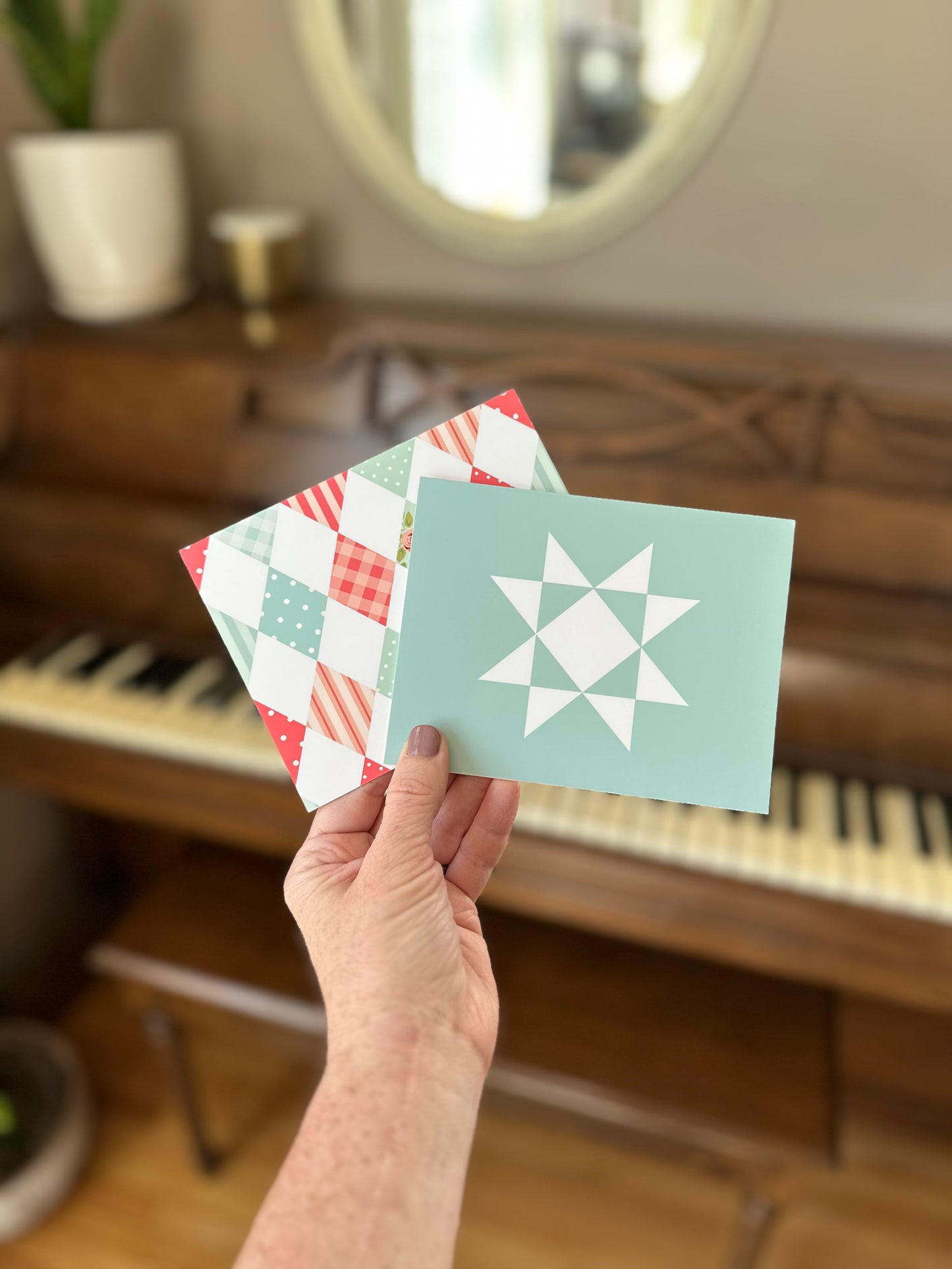 Red and Teal Quilt Assorted Blank Note Cards Gift Set