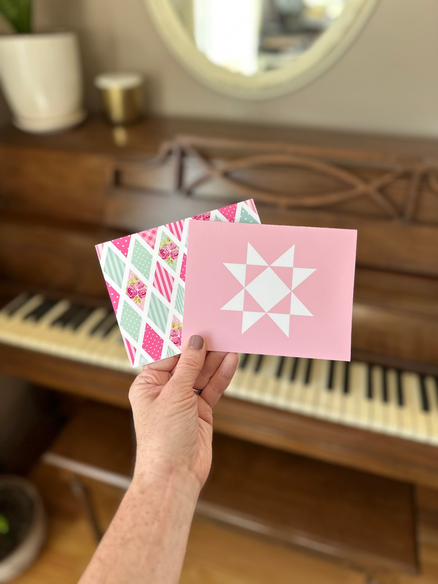 Pink and Teal Quilt Assorted Blank Note Cards Gift Set