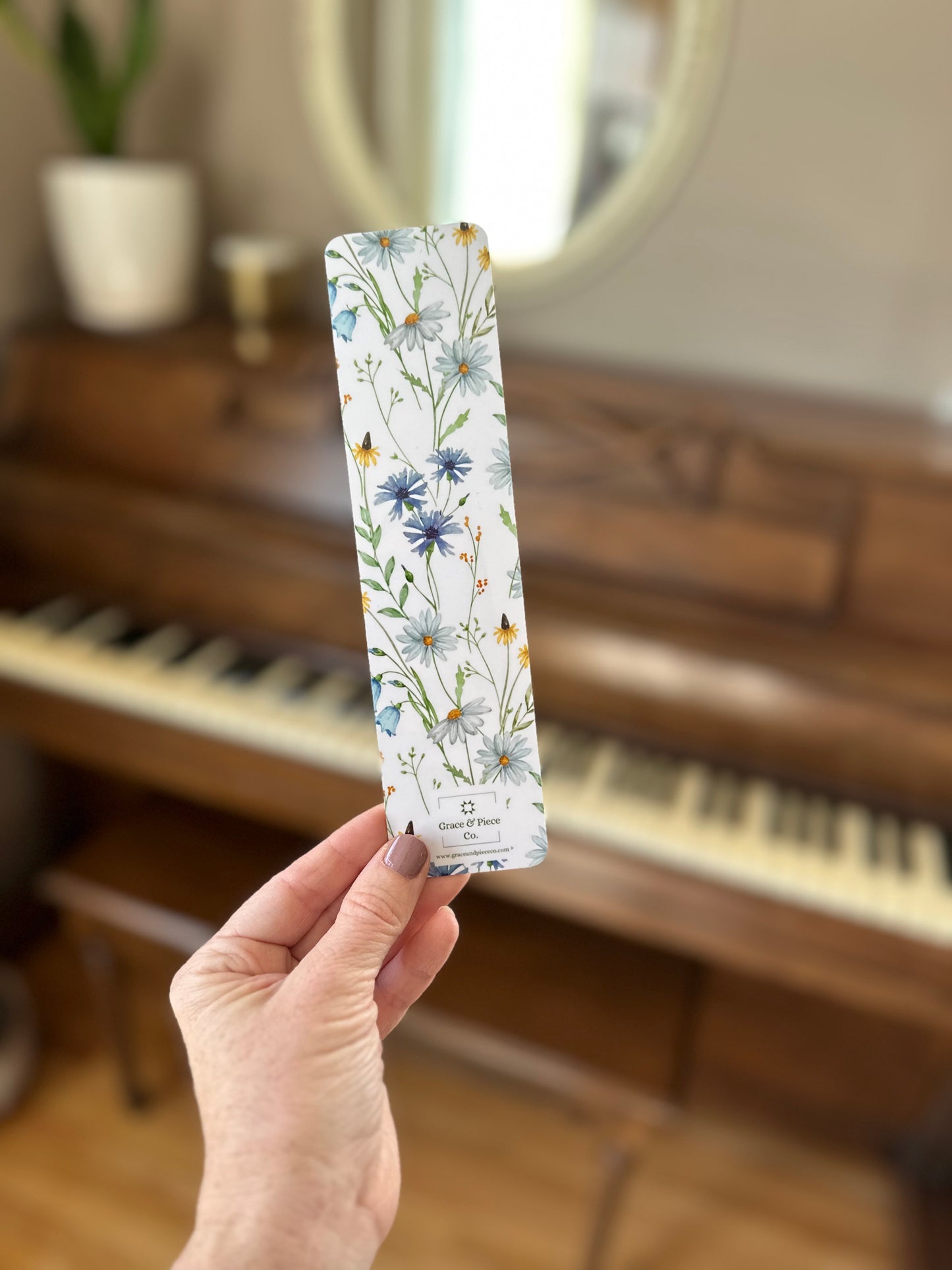 Blue Floral Bible Verse Quilt Laminated Bookmark