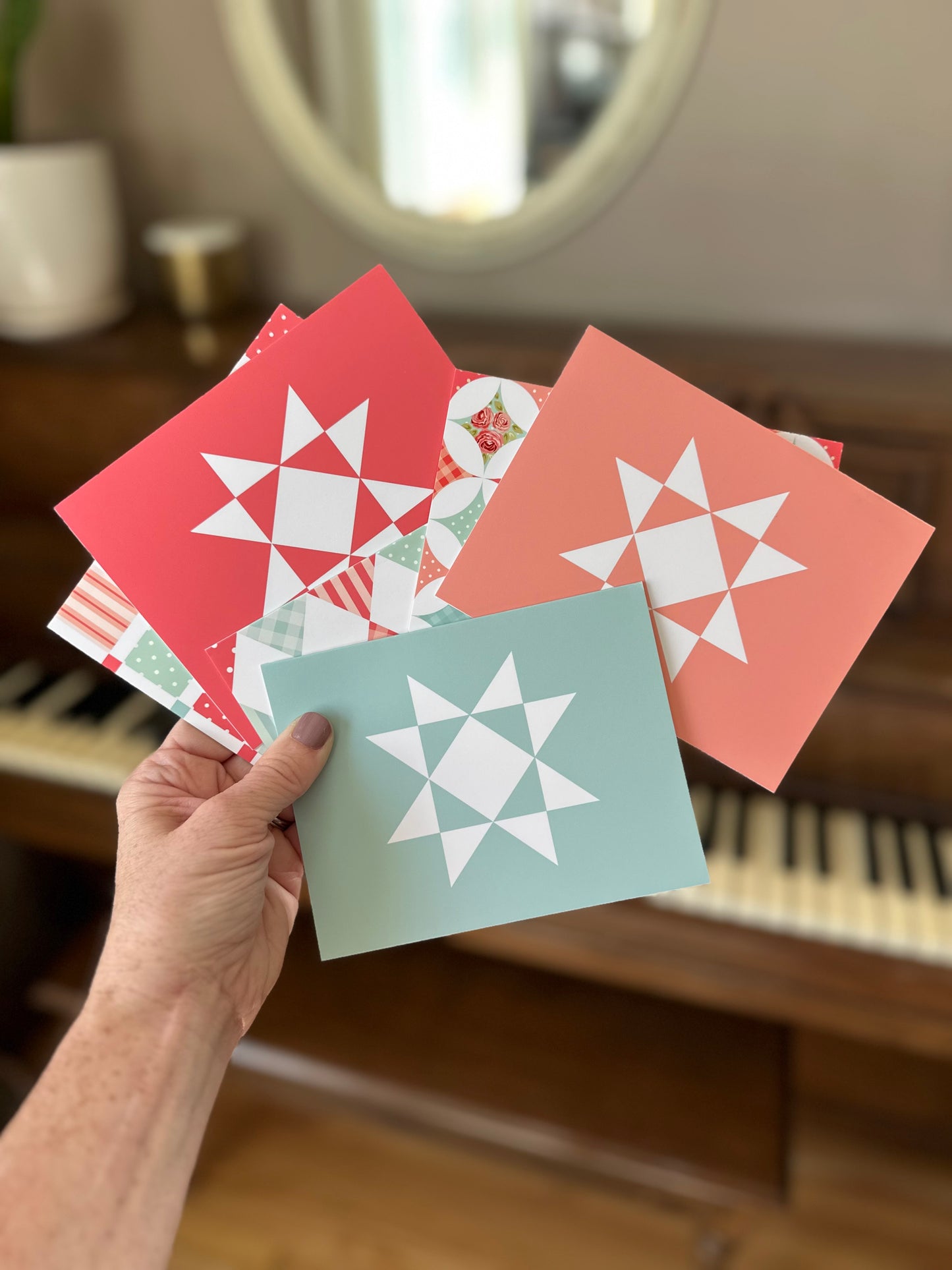 Red and Teal Quilt Assorted Blank Note Cards Gift Set