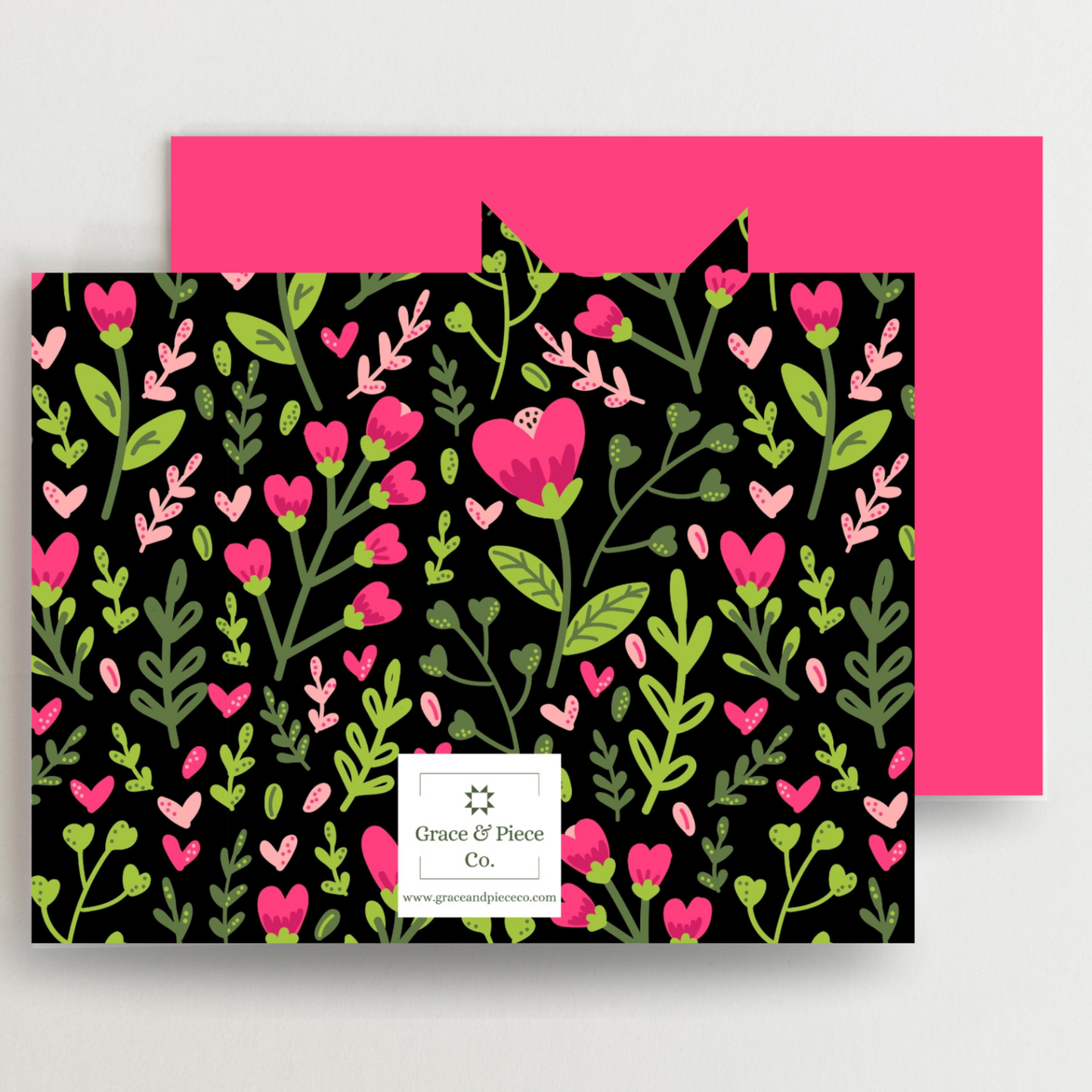 Sassy Pink and Black Floral Blank Note Cards Set