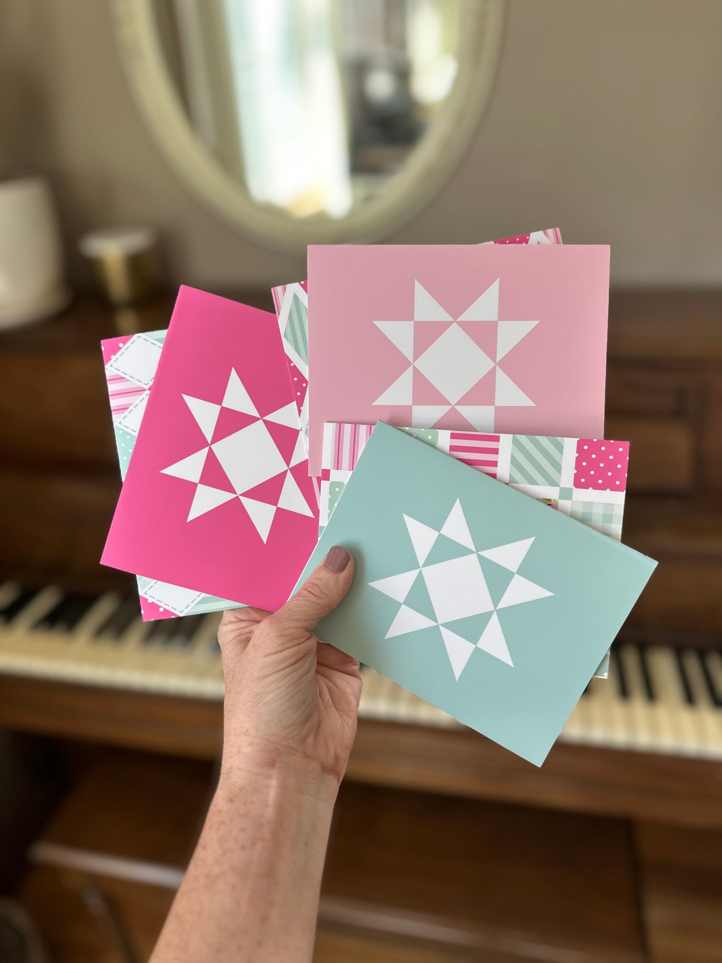 Pink and Teal Quilt Assorted Blank Note Cards Gift Set