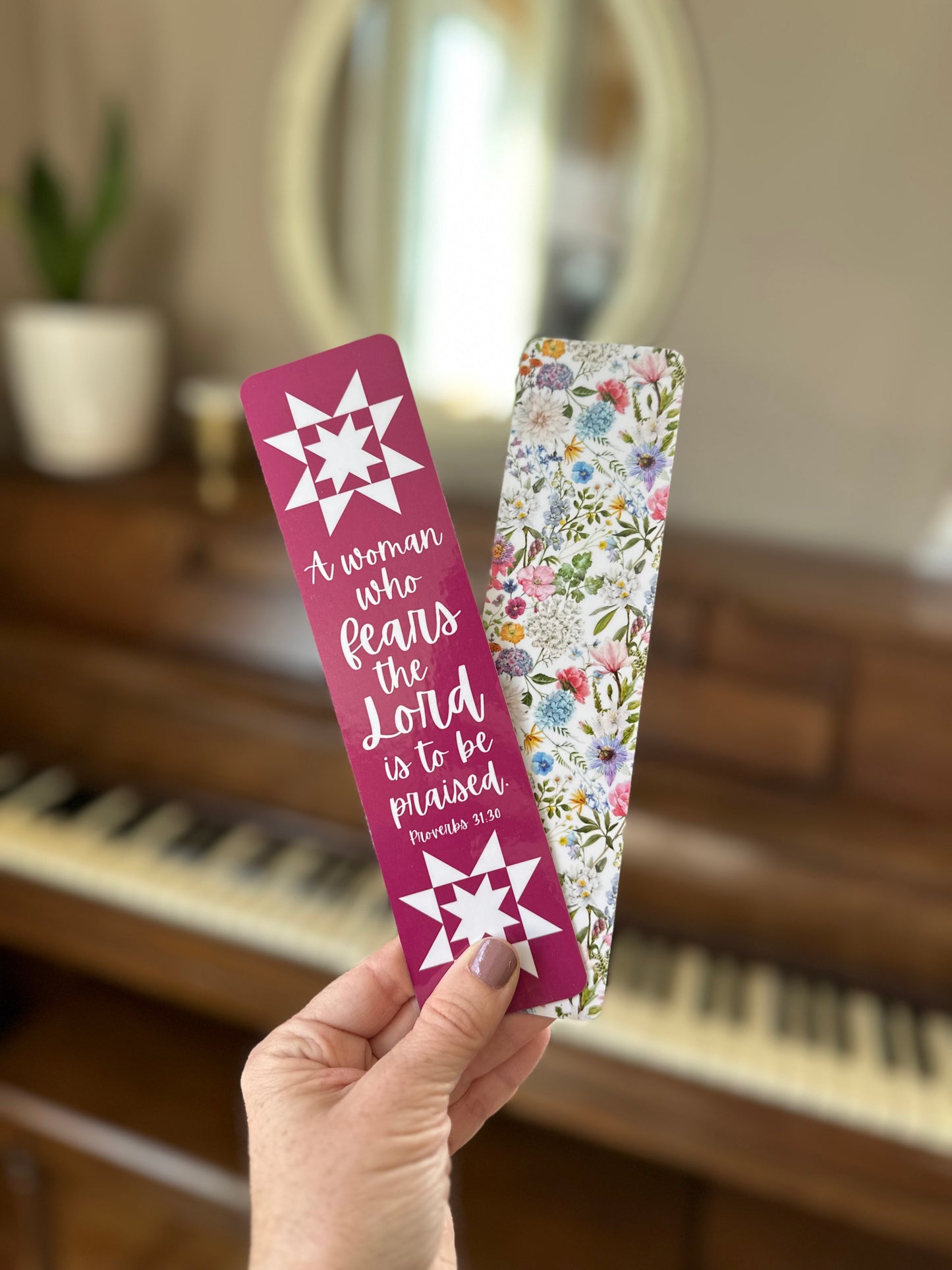 Berry Floral Bible Verse Quilt Laminated Bookmark