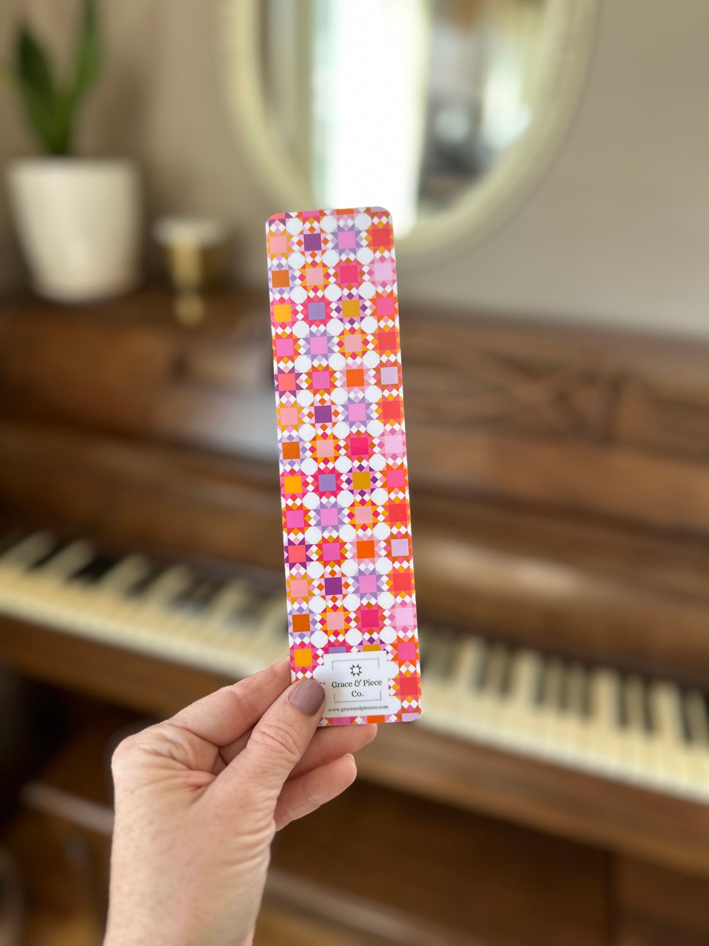 Mother's Day "A Mom Is Like the Thread" Quilt Block Laminated Bookmark