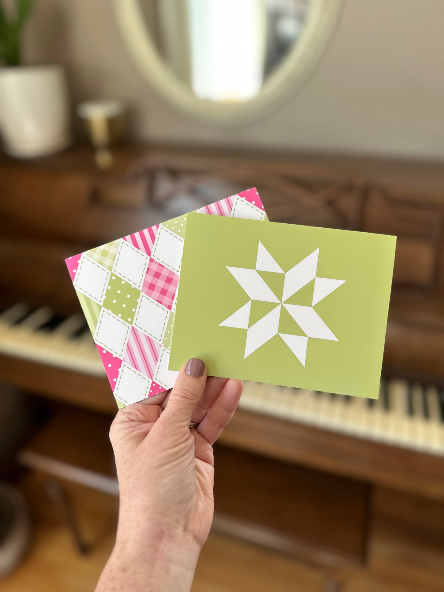 Pink and Green Quilt Assorted Blank Note Cards Gift Set