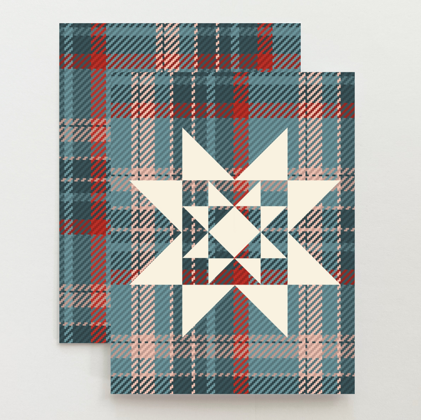 Flannel Green Christmas Quilt Star Card Set