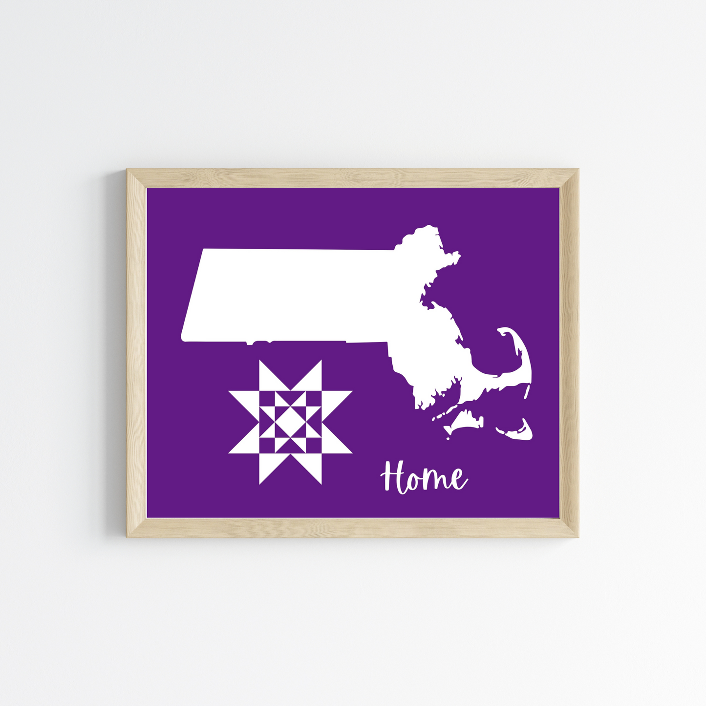 Massachusetts Home Quilt Star 8x10 Wall Art Print - Choose Your Color
