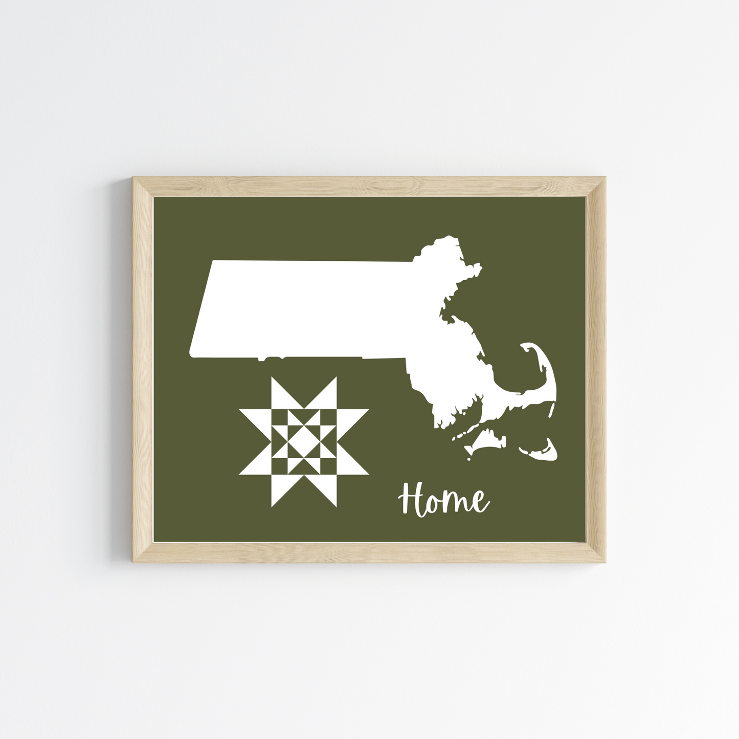 Massachusetts Home Quilt Star 8x10 Wall Art Print - Choose Your Color