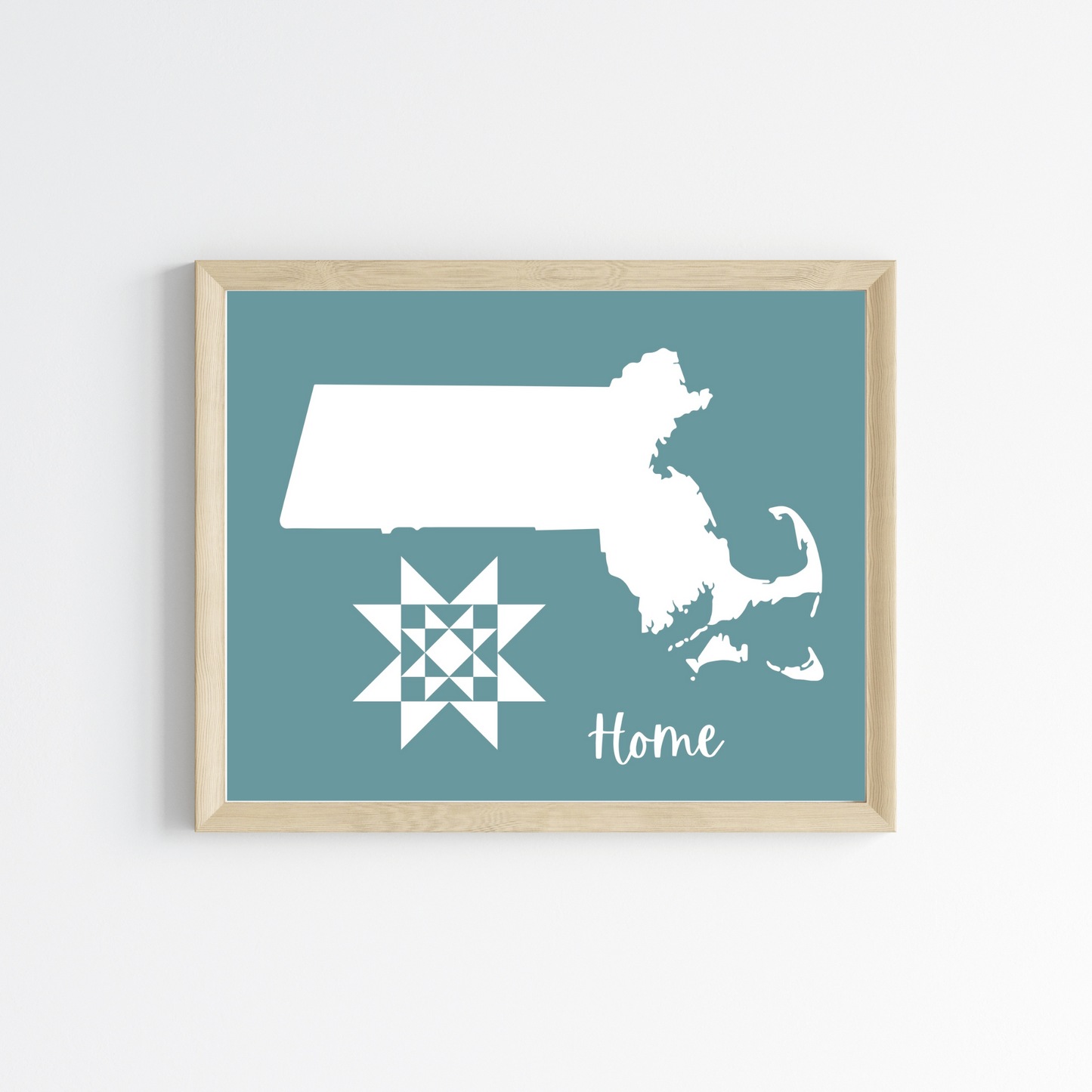 Massachusetts Home Quilt Star 8x10 Wall Art Print - Choose Your Color