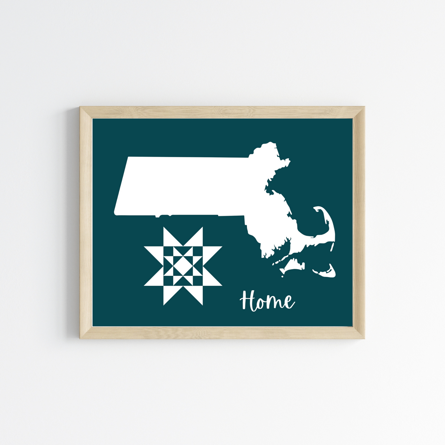 Massachusetts Home Quilt Star 8x10 Wall Art Print - Choose Your Color