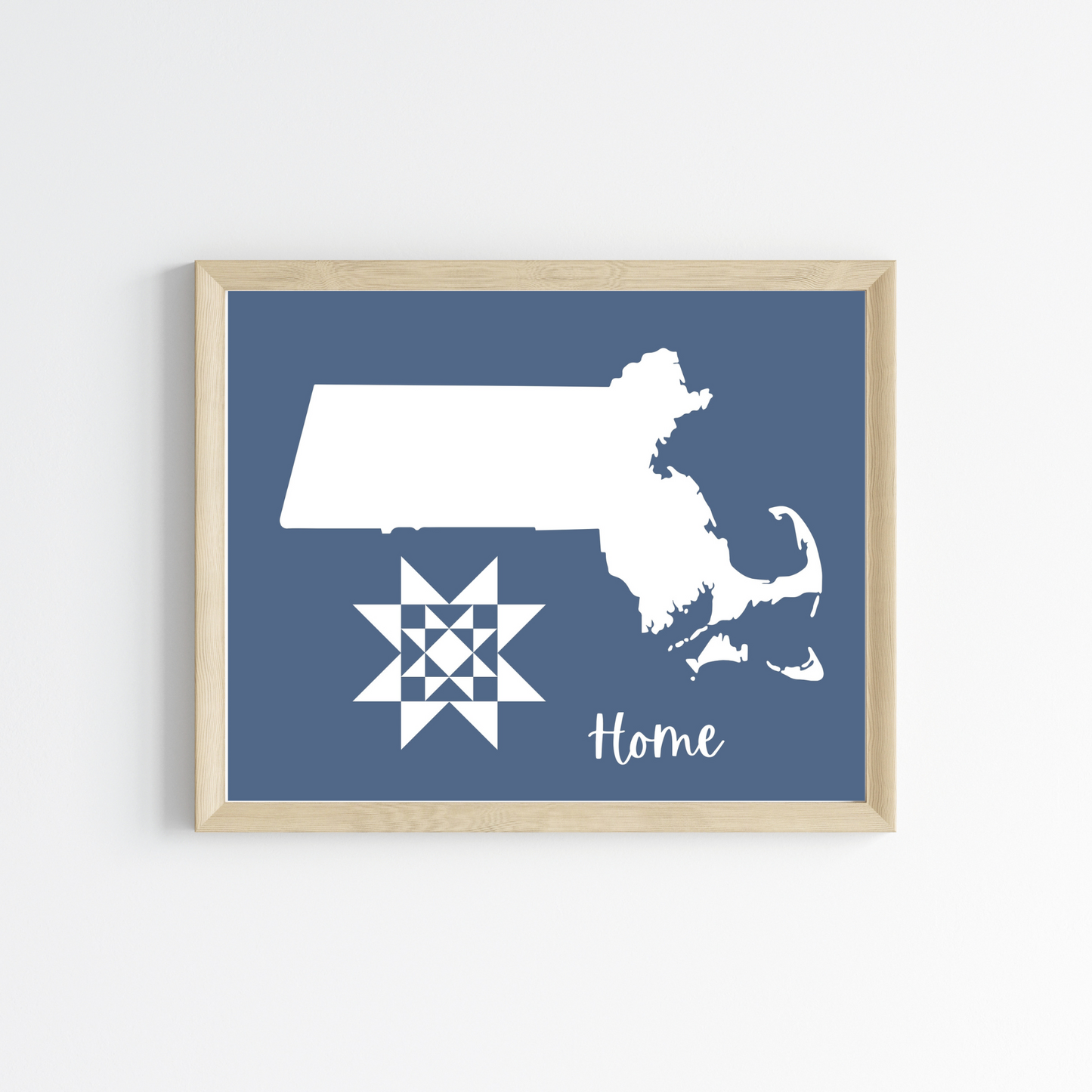 Massachusetts Home Quilt Star 8x10 Wall Art Print - Choose Your Color