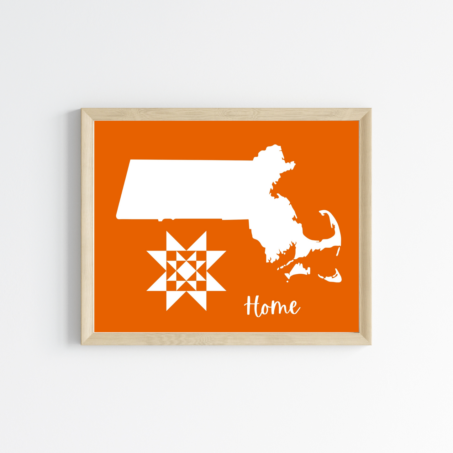 Massachusetts Home Quilt Star 8x10 Wall Art Print - Choose Your Color
