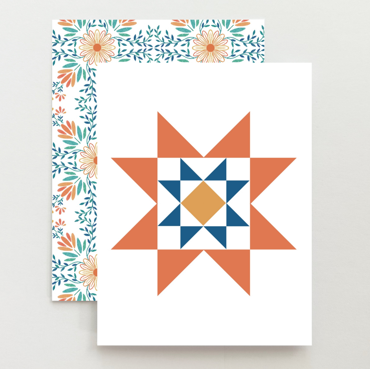 Orange Floral 1 Quilt Star Card Set