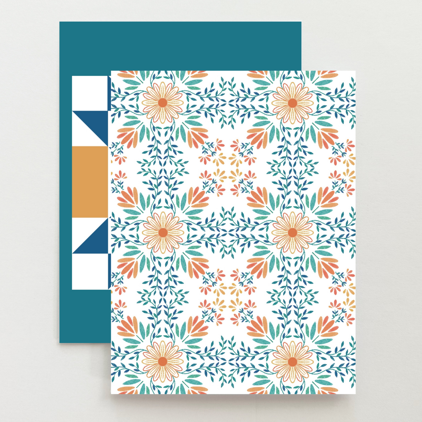 Orange Floral 3 Quilt Block Card Set