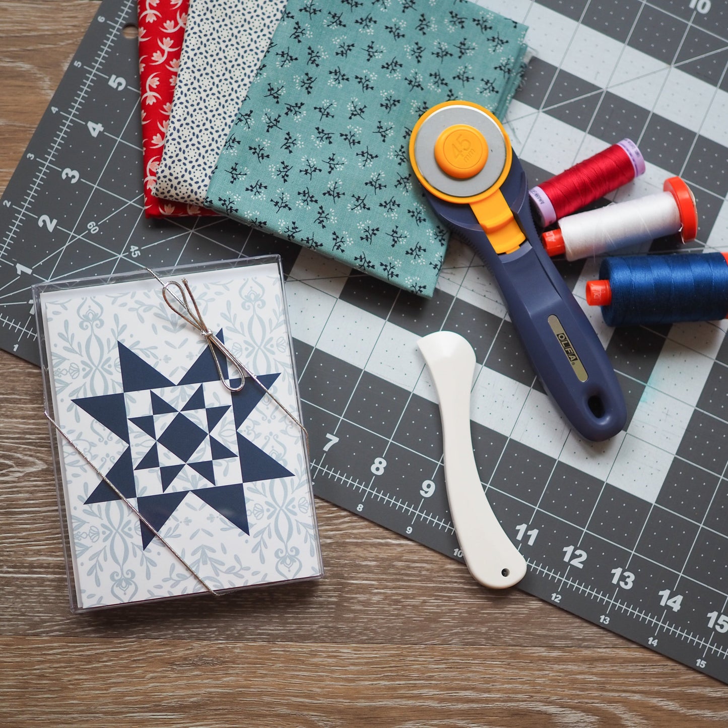 White and Aqua Vintage Quilt Star Card Set