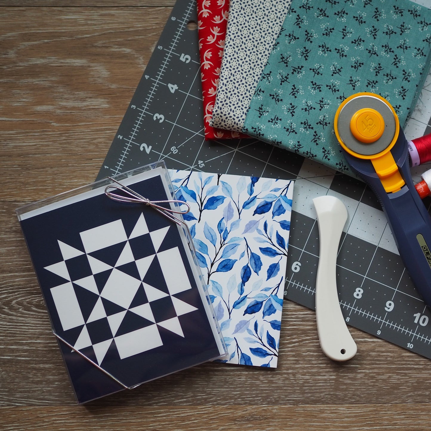 Blue Floral Quilt Block Card Set