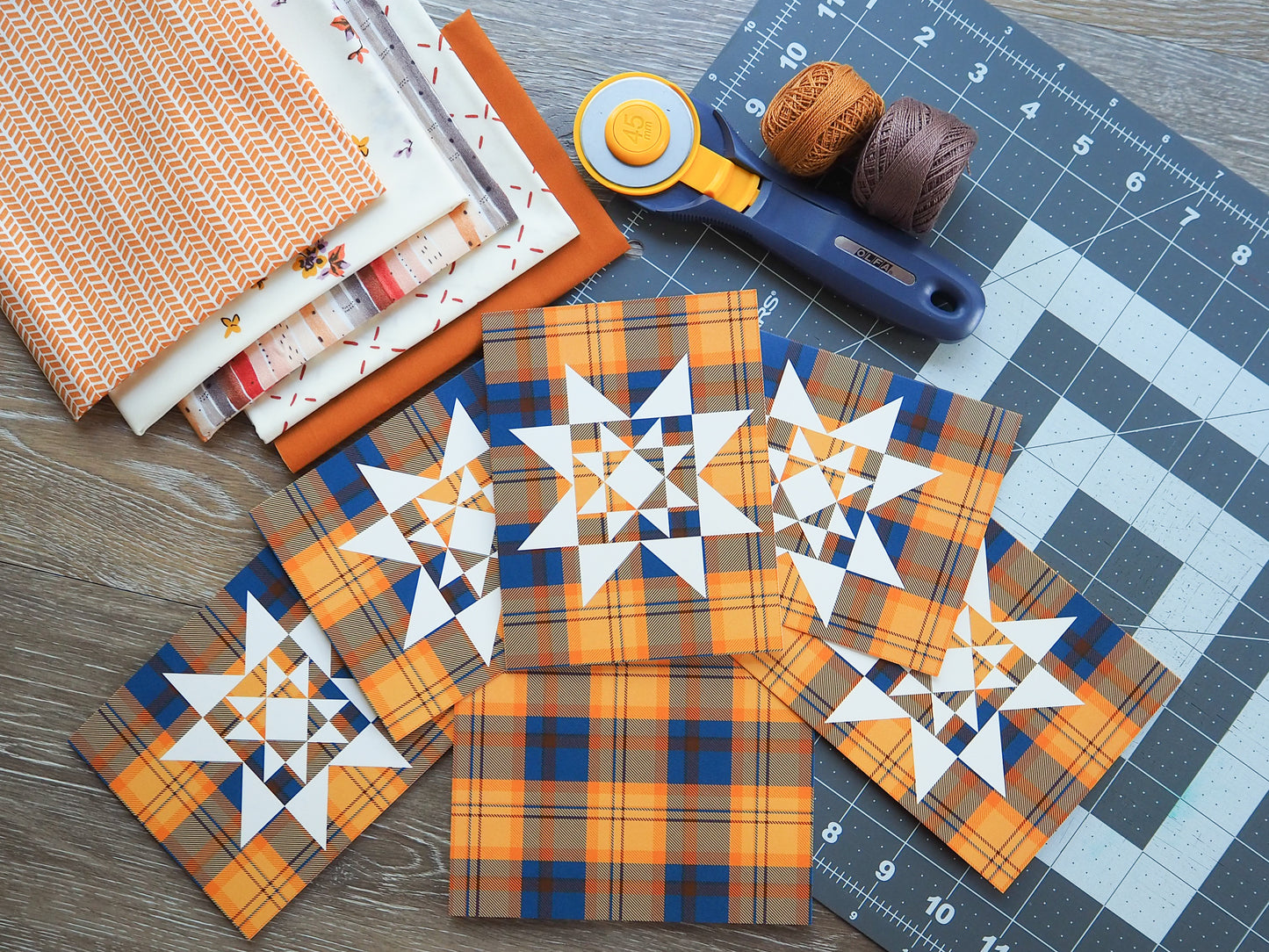 Flannel Mustard Yellow Quilt Star Card Set
